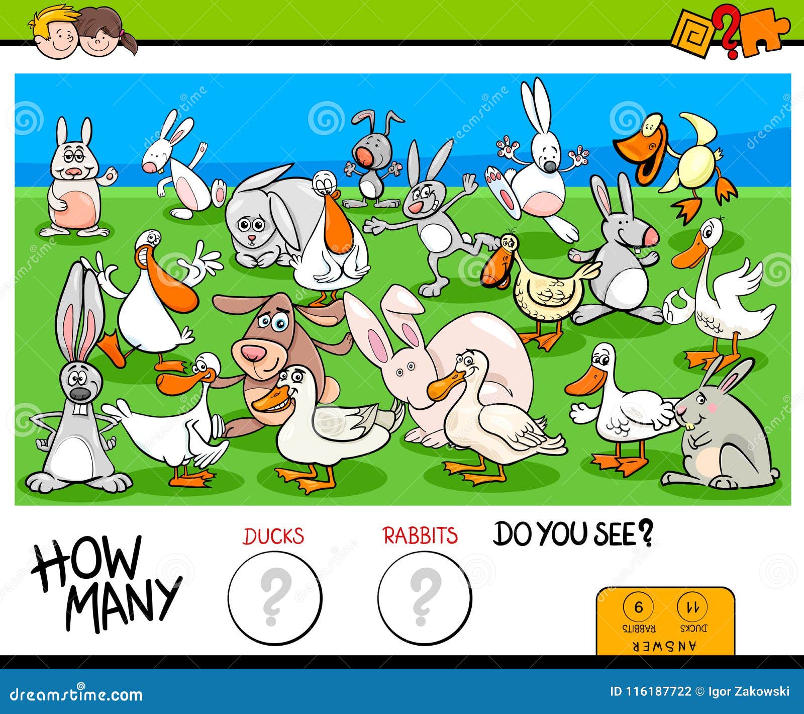 jogo educacional para crianças contando quantos desenhos animados