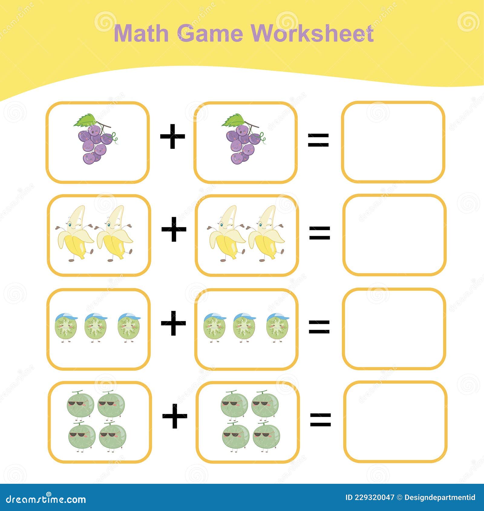 planilha para crianças da escola. jogo de matemática com frutas