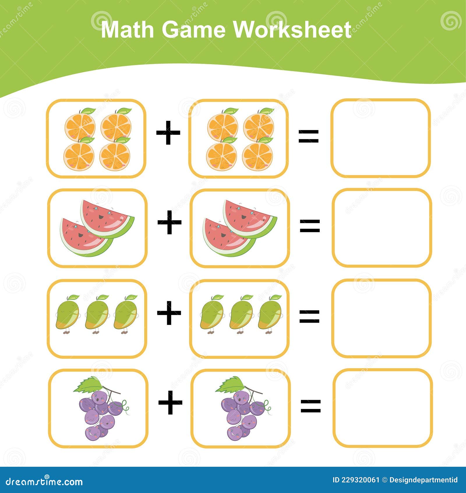 planilha para crianças da escola. jogo de matemática com frutas