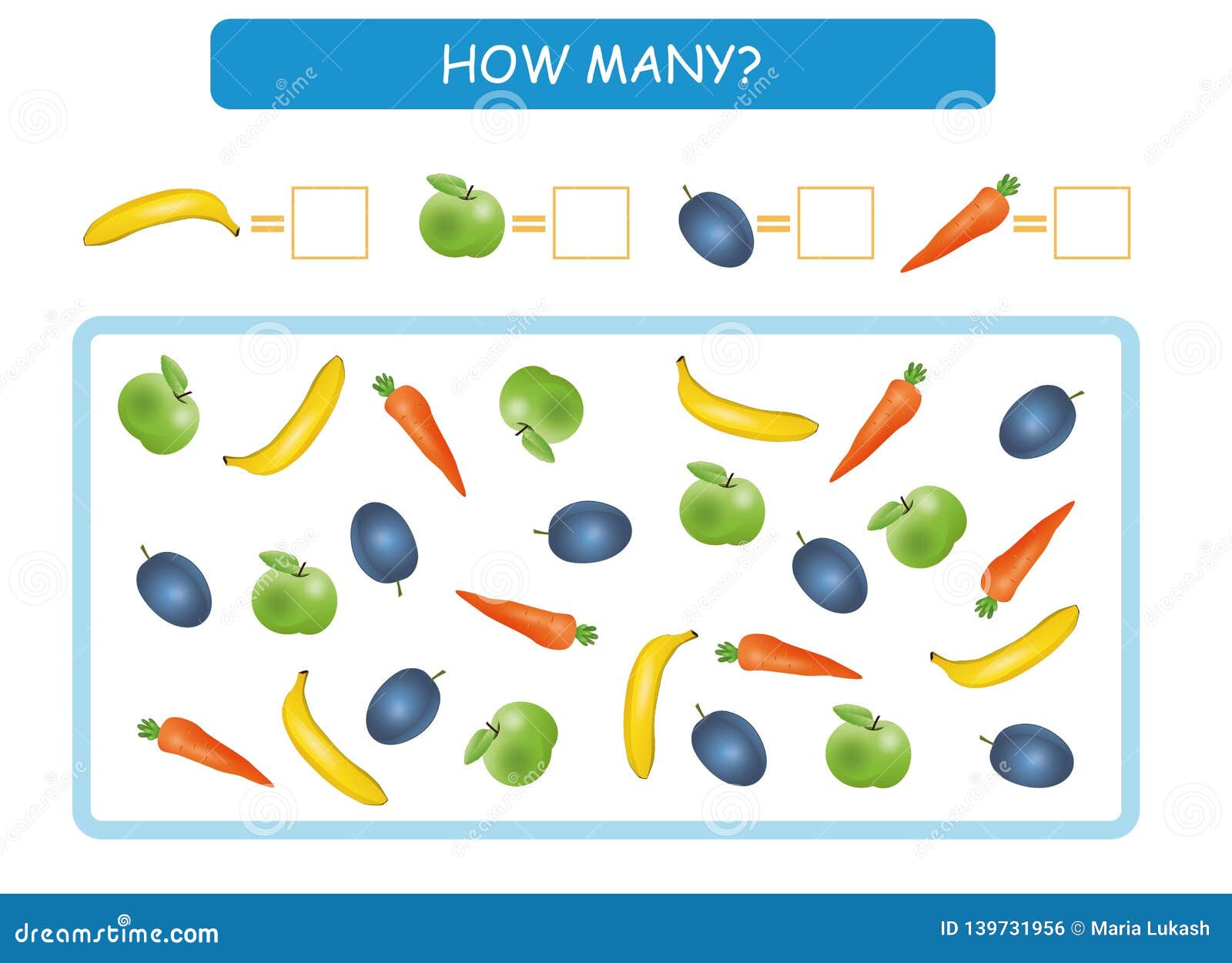 Jogo de matemática para crianças. conte o número de vegetais