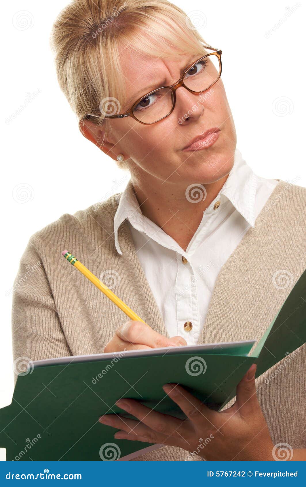 contemplative girl reads a file