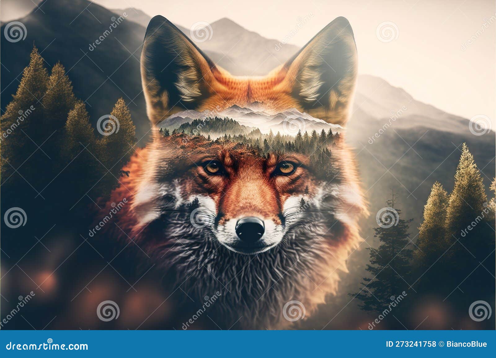 Premium Photo  Contemporary abstract art double exposure of red fox and  forest landscape superb