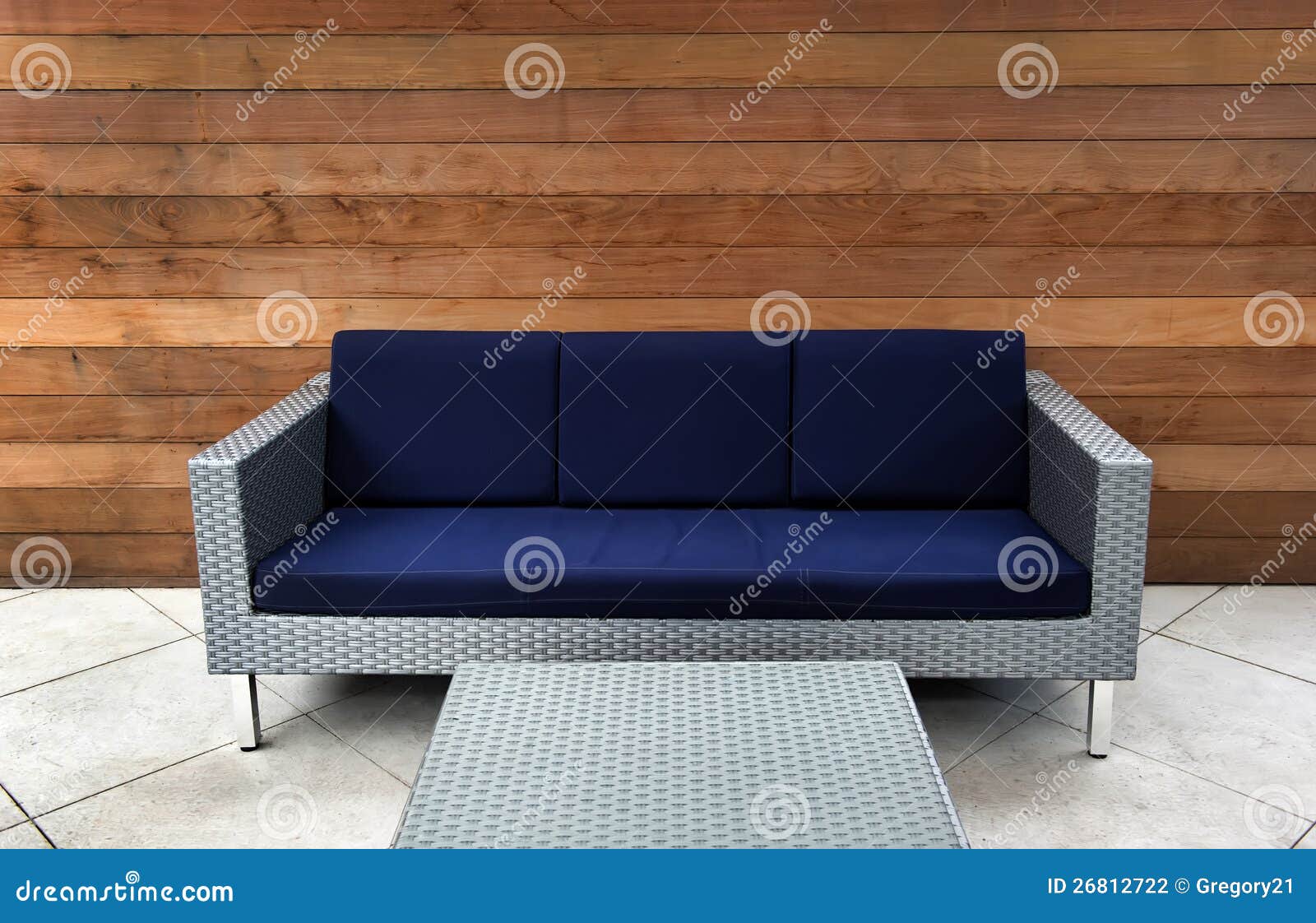 Contemporary Blue and Silver Outdoor Couch Stock Photo Image of floor