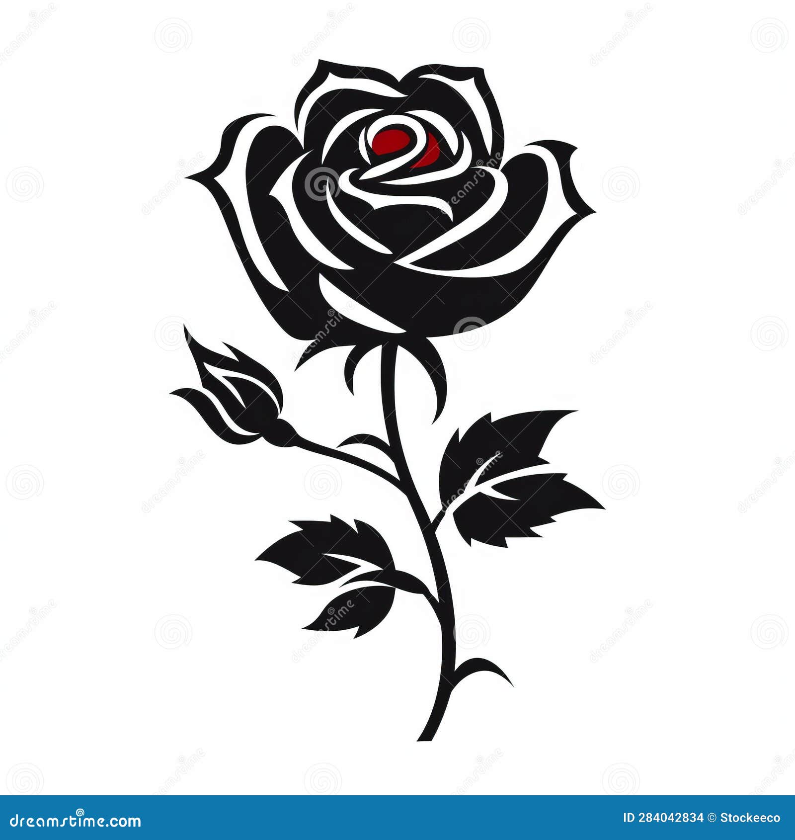 Contemporary Chicano Black Rose Silhouette on White Background Stock ...