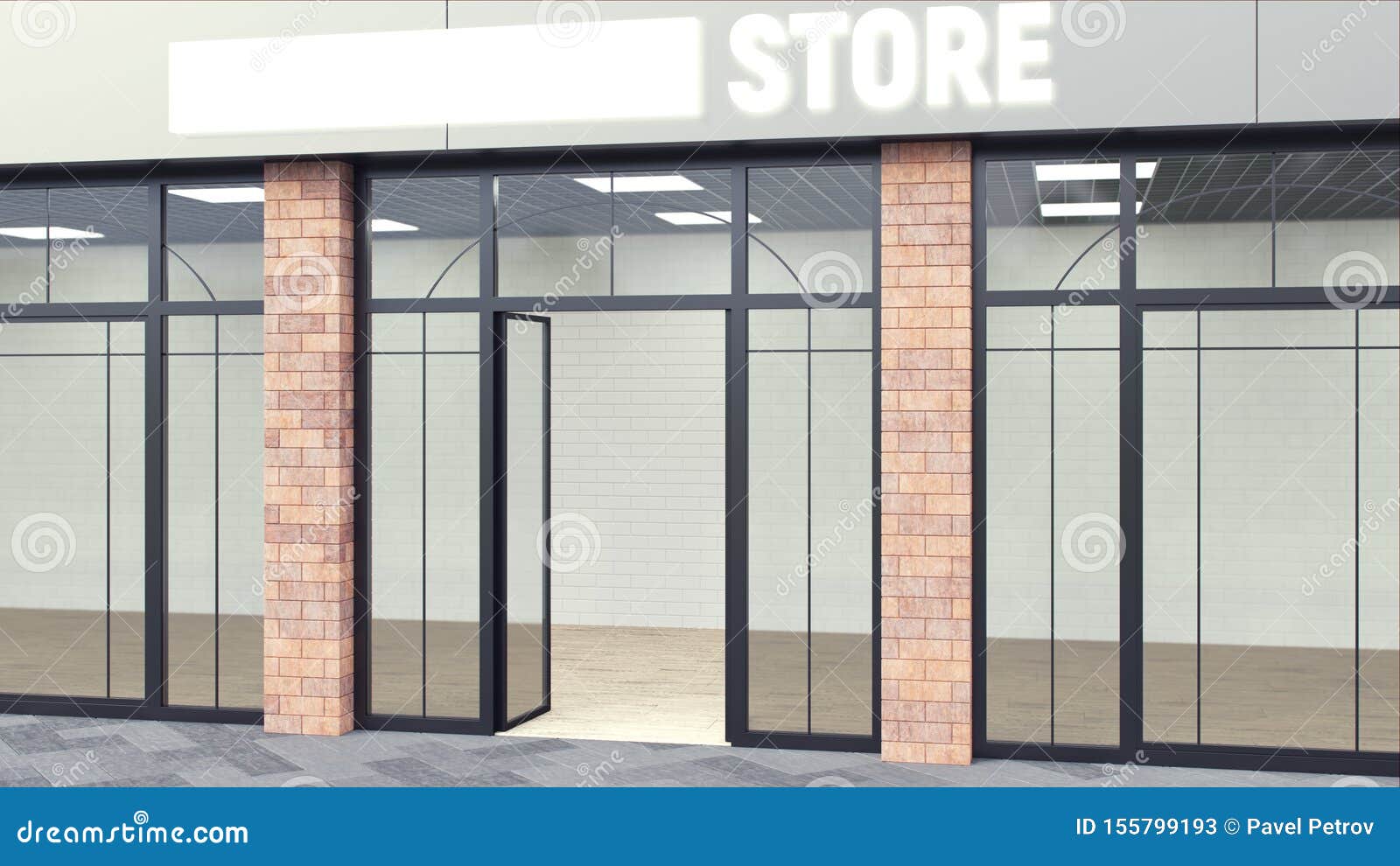 contemporary 3d advertising with storefront on white background for concept . the empty space inside. 3d 