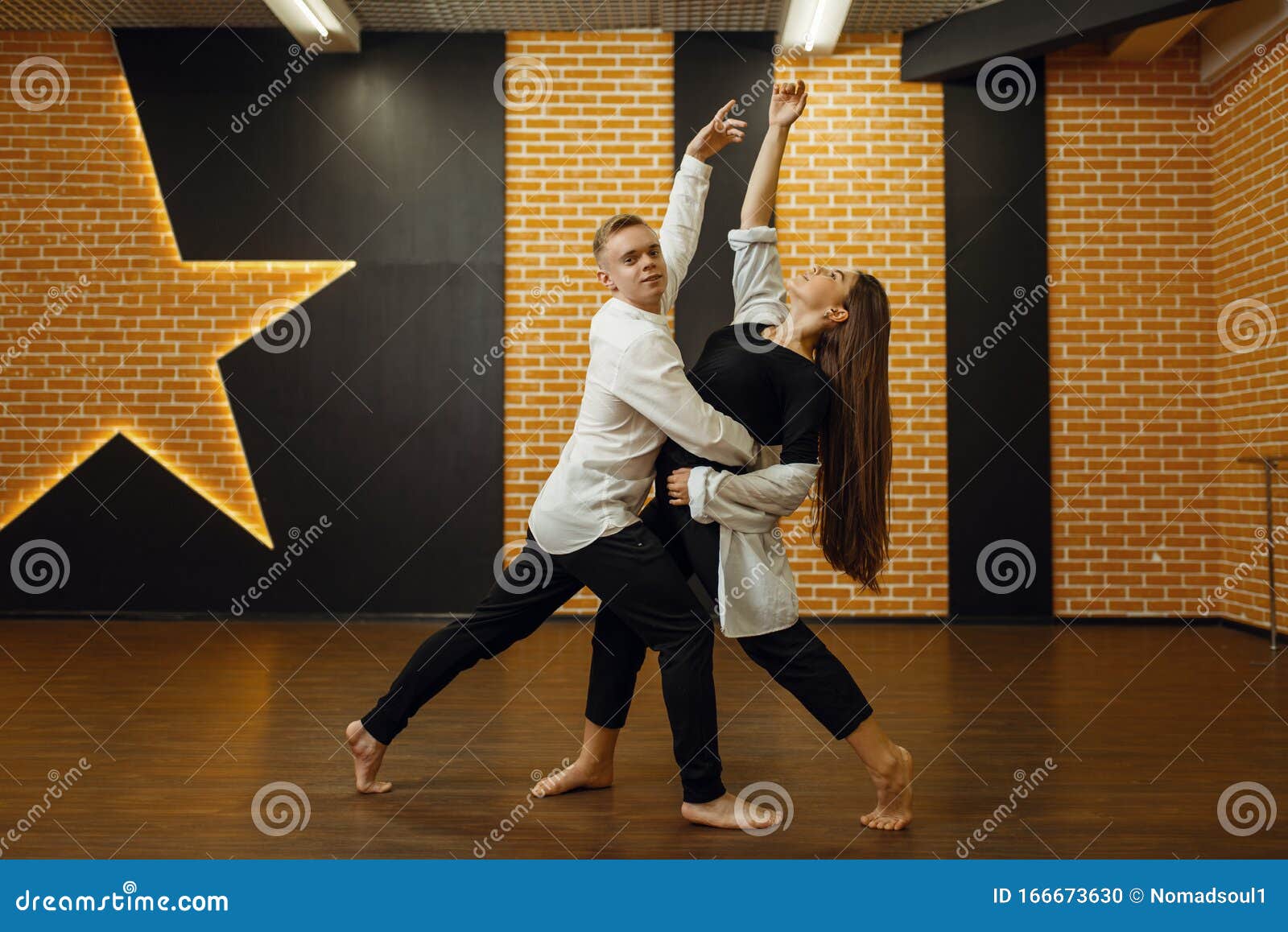 Contemporary Dance Couple Training in Studio Stock Photo - Image of