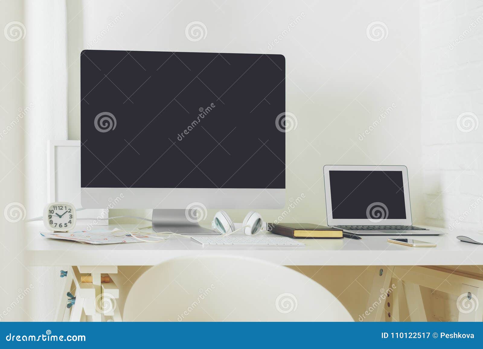 Contemporary Desk With Clean Computer Screen Stock Image Image