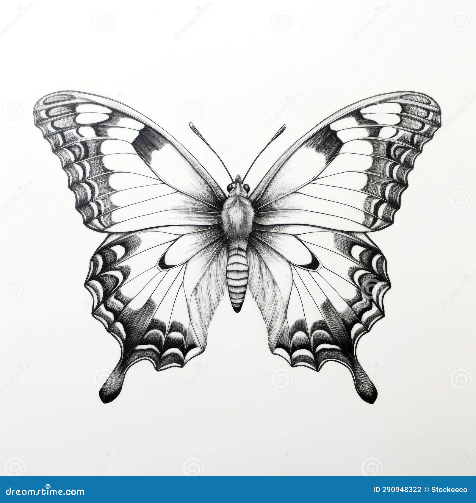 Contemporary Graphic Realism: Black and White Butterfly Drawing Stock ...