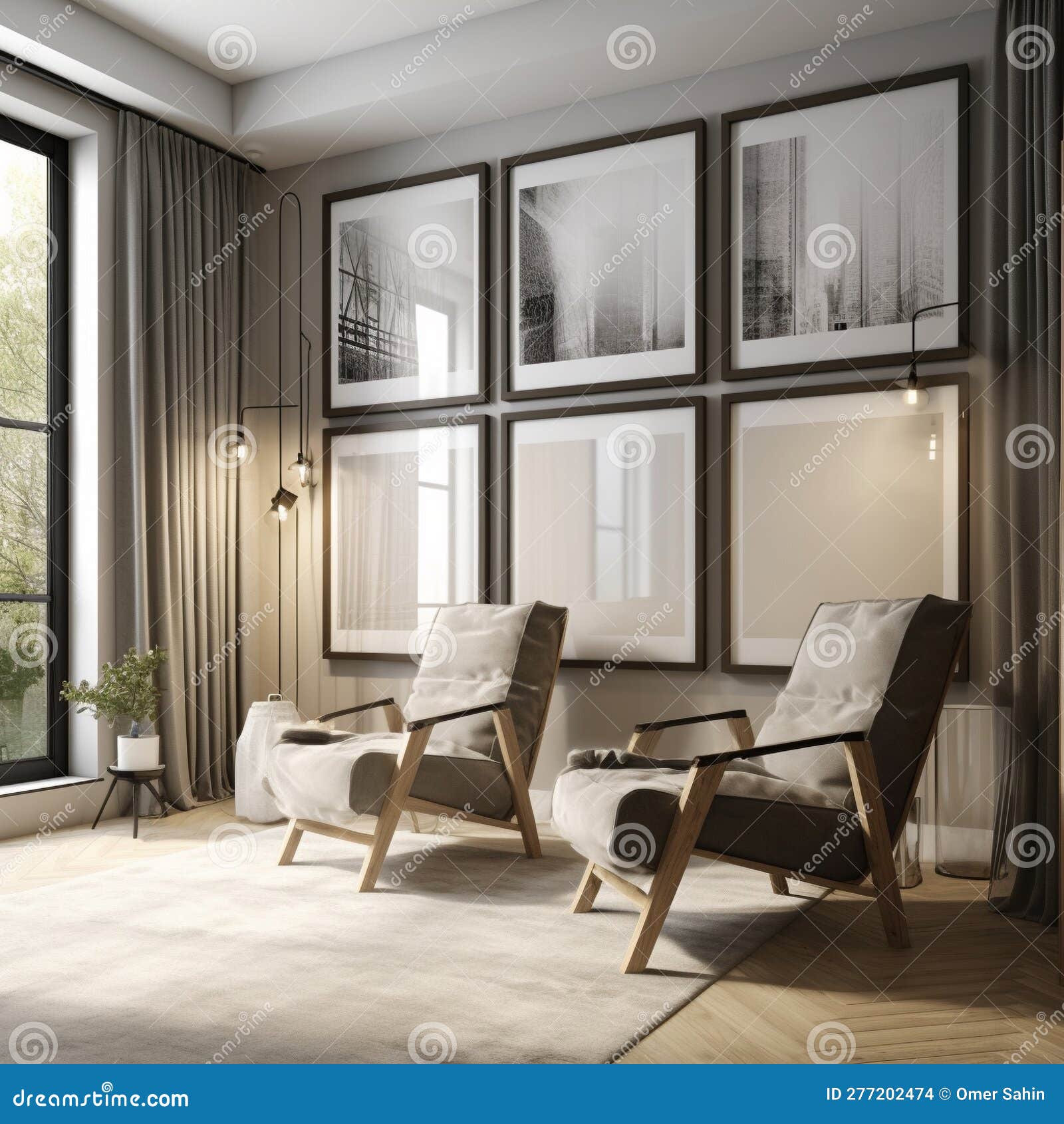 Contemporary Home Theater with Big Screen and Comfortable Seating Stock