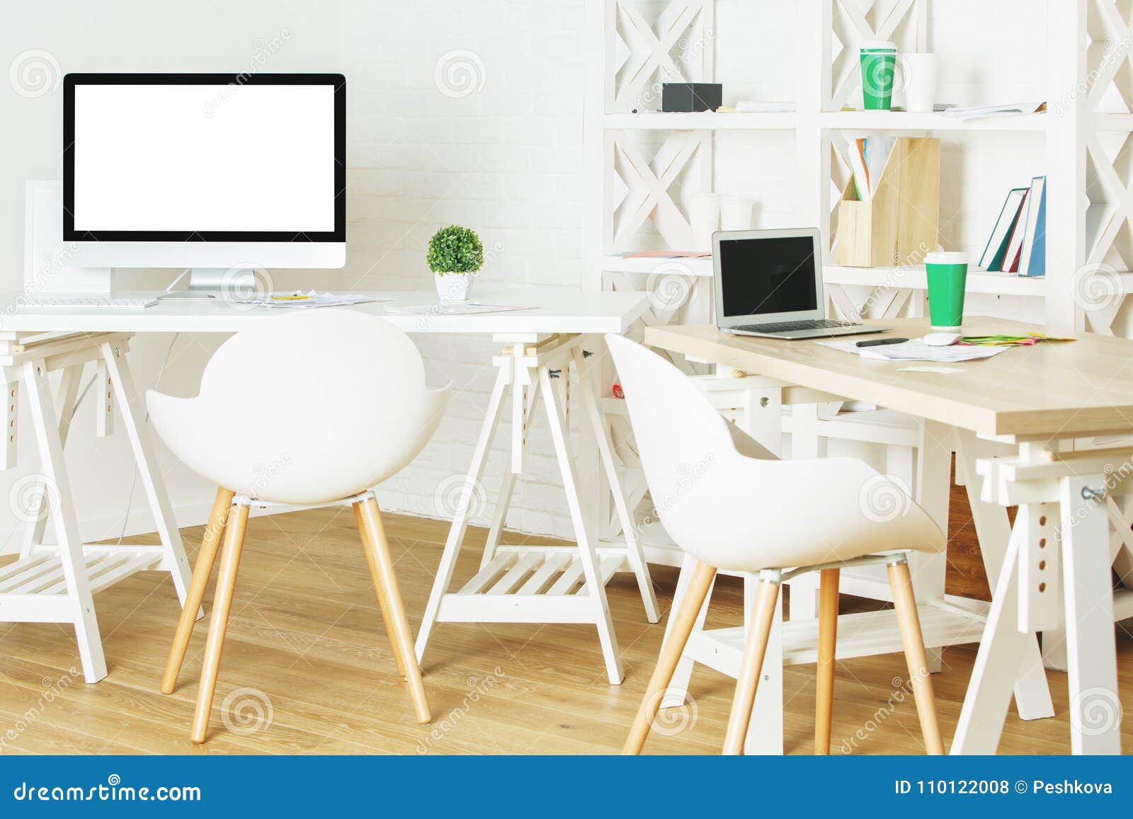 Contemporary Interior with Workplace Stock Photo - Image of designer ...