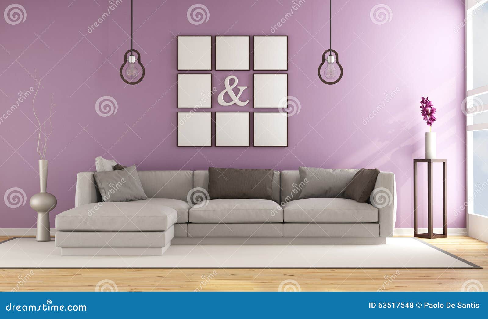 Contemporary Living Room with Lilla Wall Stock Illustration - Illustration  of purple, live: 63517548