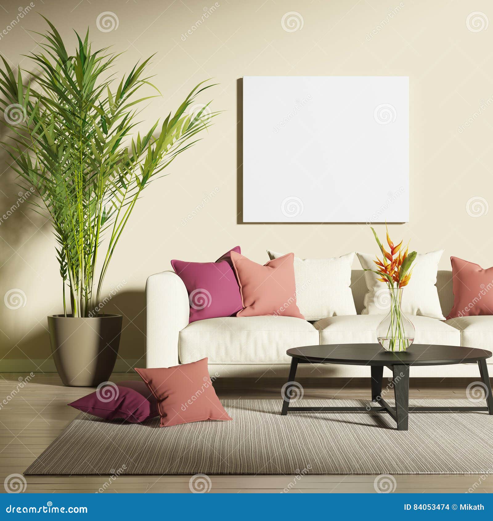 Contemporary Living Room with Mock Up Poster Stock Illustration