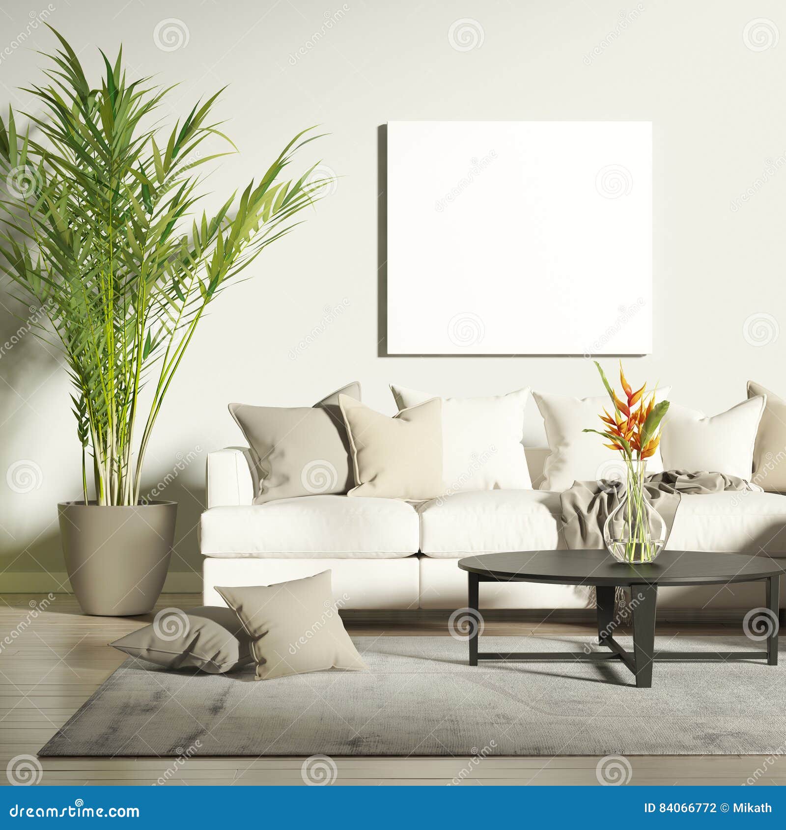 contemporary living room with mock up poster