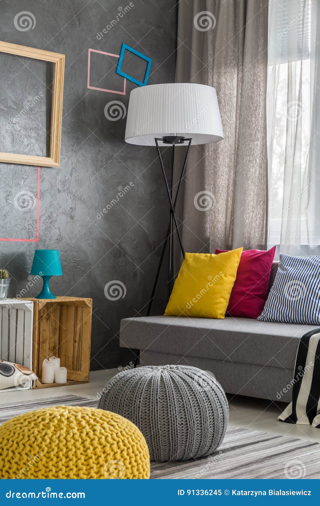 Contemporary Living Room with Poufs Stock Image Image of interior