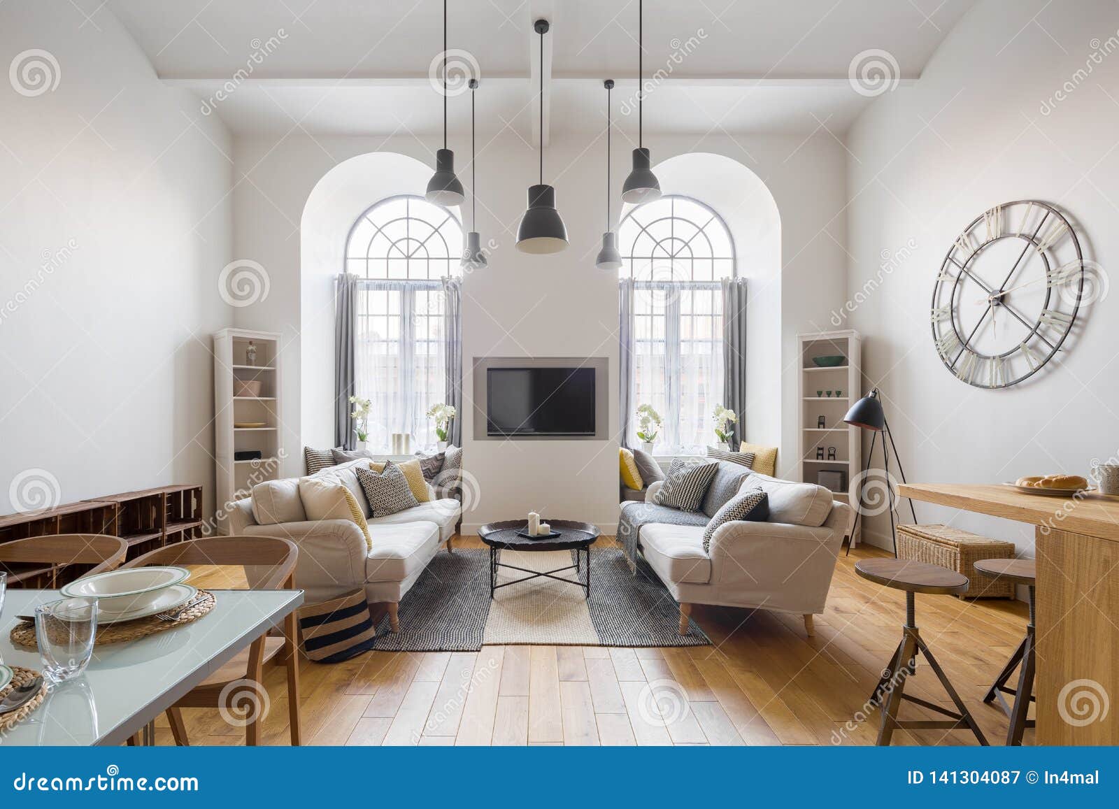 Contemporary Living Room with Tv Stock Image Image of luxury