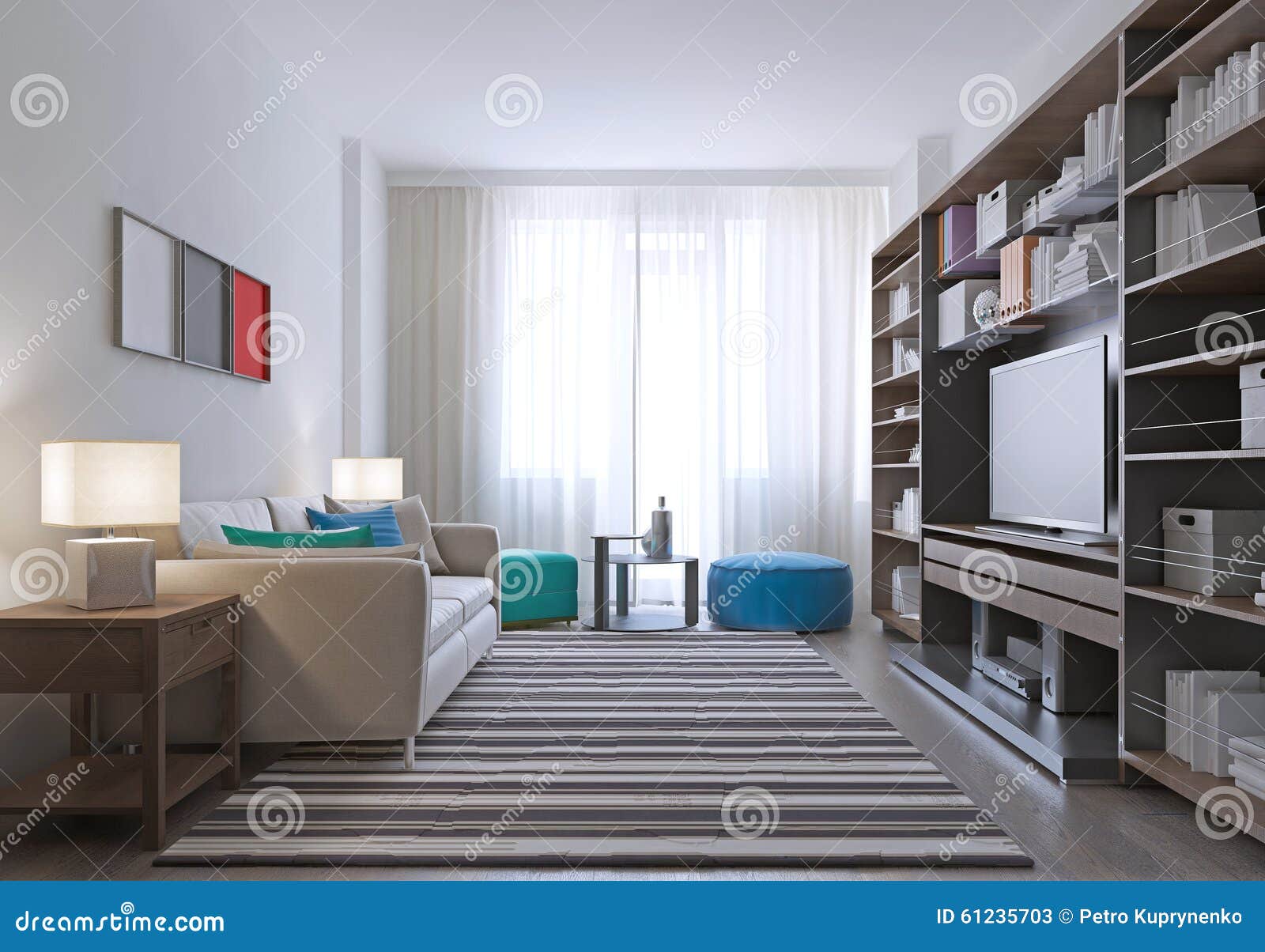 Contemporary Lounge Room Design Stock Illustration - Illustration of