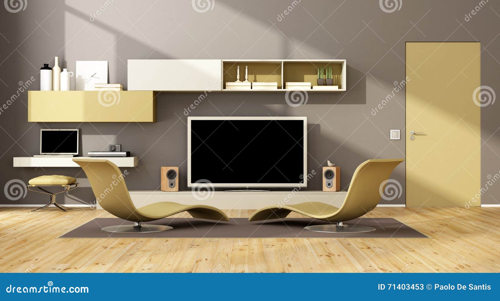 Contemporary Lounge with TV Set Stock Illustration - Illustration of