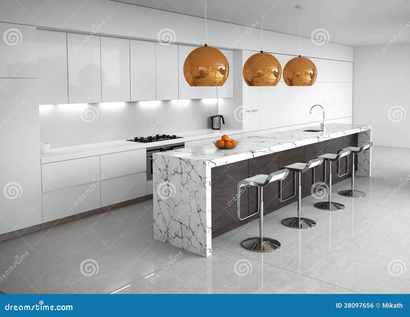 Contemporary Minimal White Kitchen Stock Illustration Illustration of