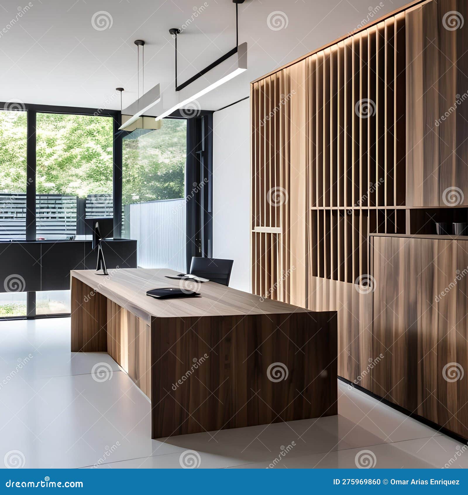 20 a Contemporary, Minimalist Home Office with a Mix of Open and Closed  Storage, a Sleek Wooden Desk, and a Mix of Metal and Nat Stock Illustration  - Illustration of sink, office: 275969860
