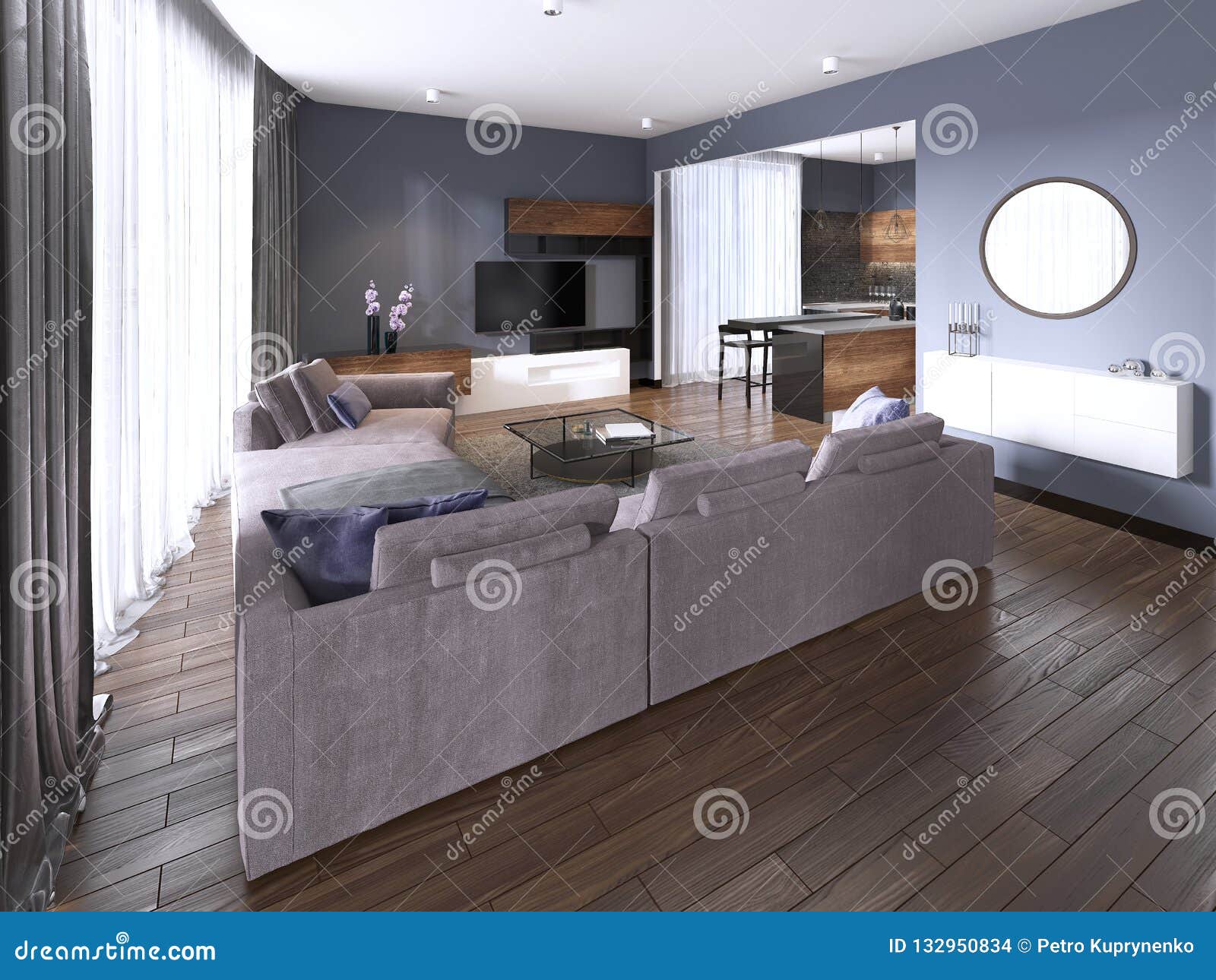 Contemporary Studio Apartment and Kitchen in Open Space Modern Interior