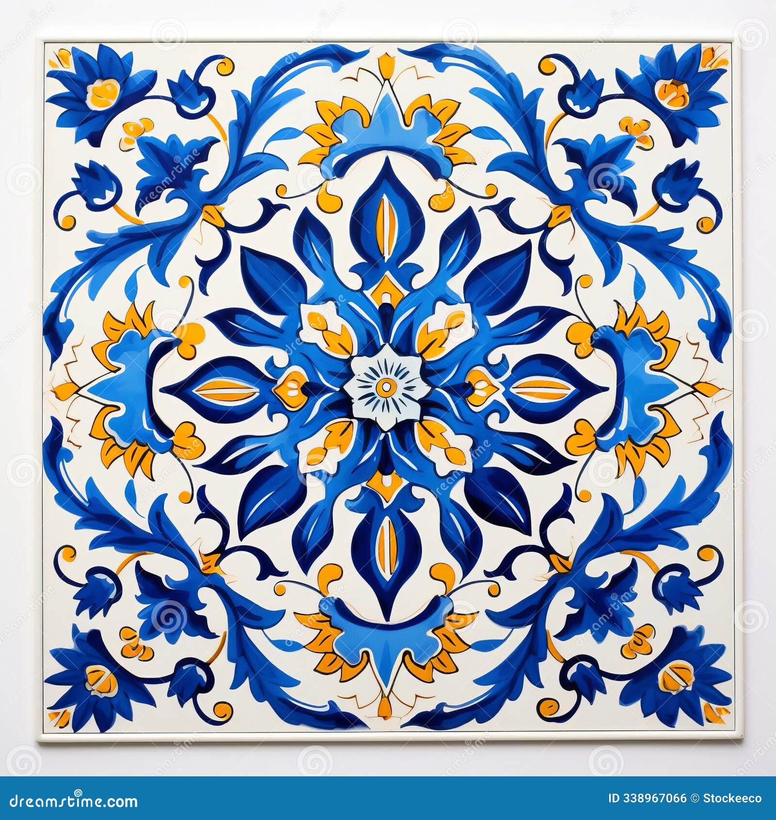 contemporary turkish art: vintage blue and yellow floral porcelain tile