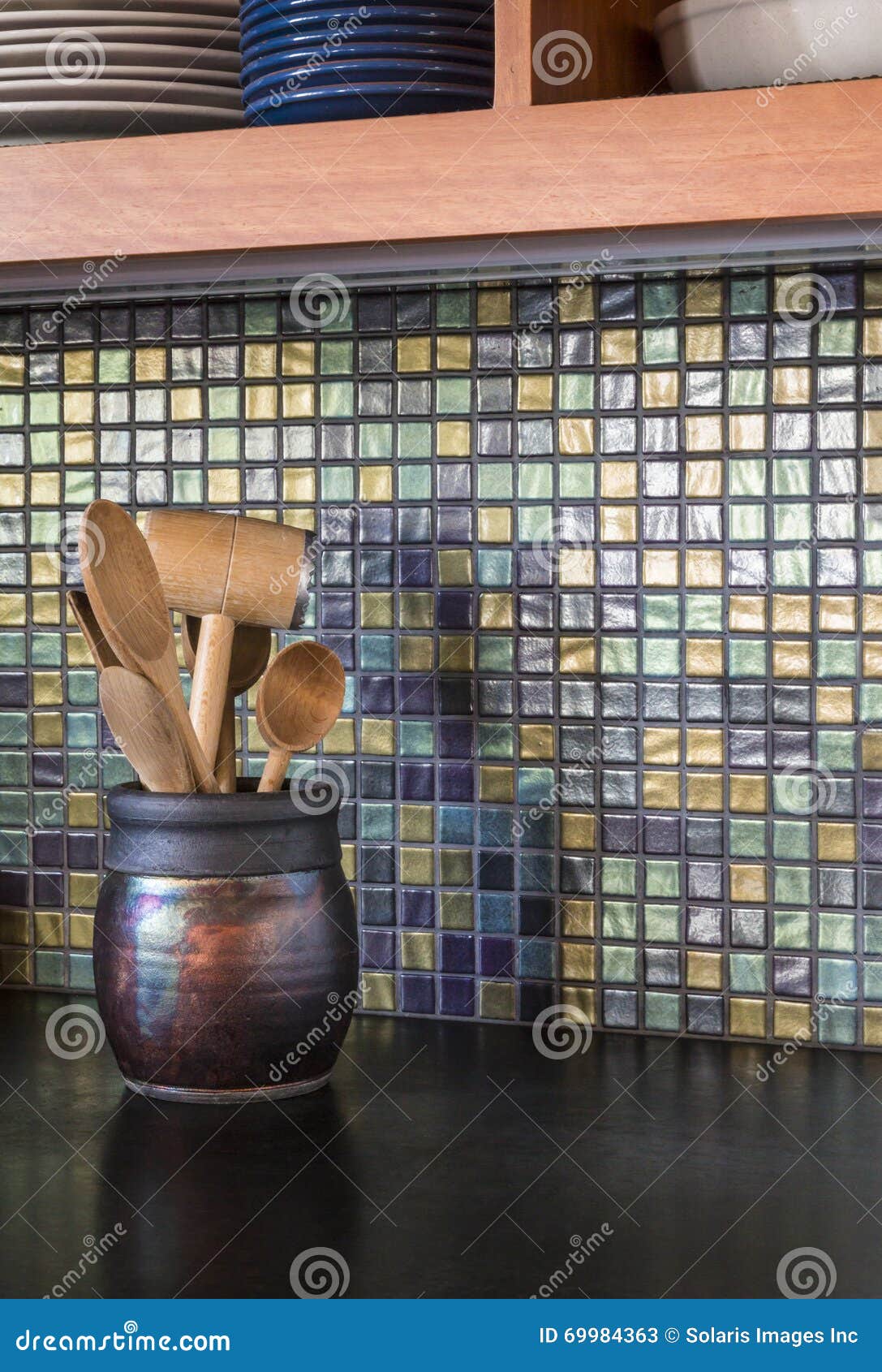 Contemporary Upscale Home Kitchen Detail Of Glass Tile Mosaic