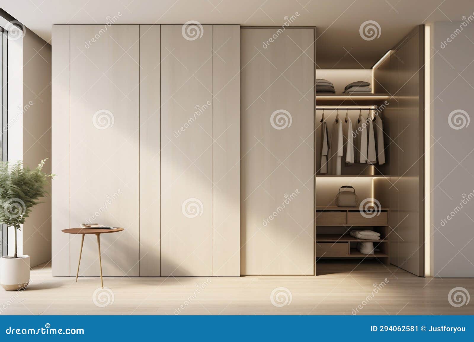 Contemporary Wardrobe Design in Interior. Generative Ai Stock