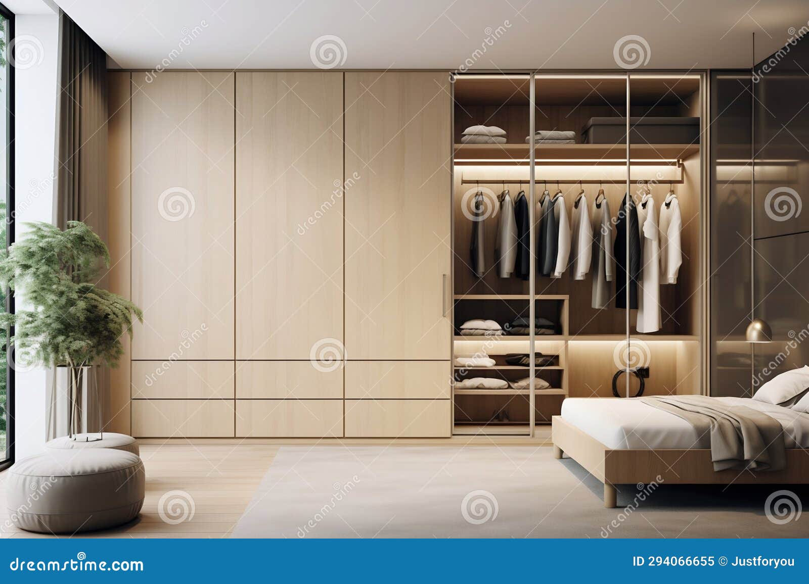 Contemporary Wardrobe Design in Interior. Generative Ai Stock