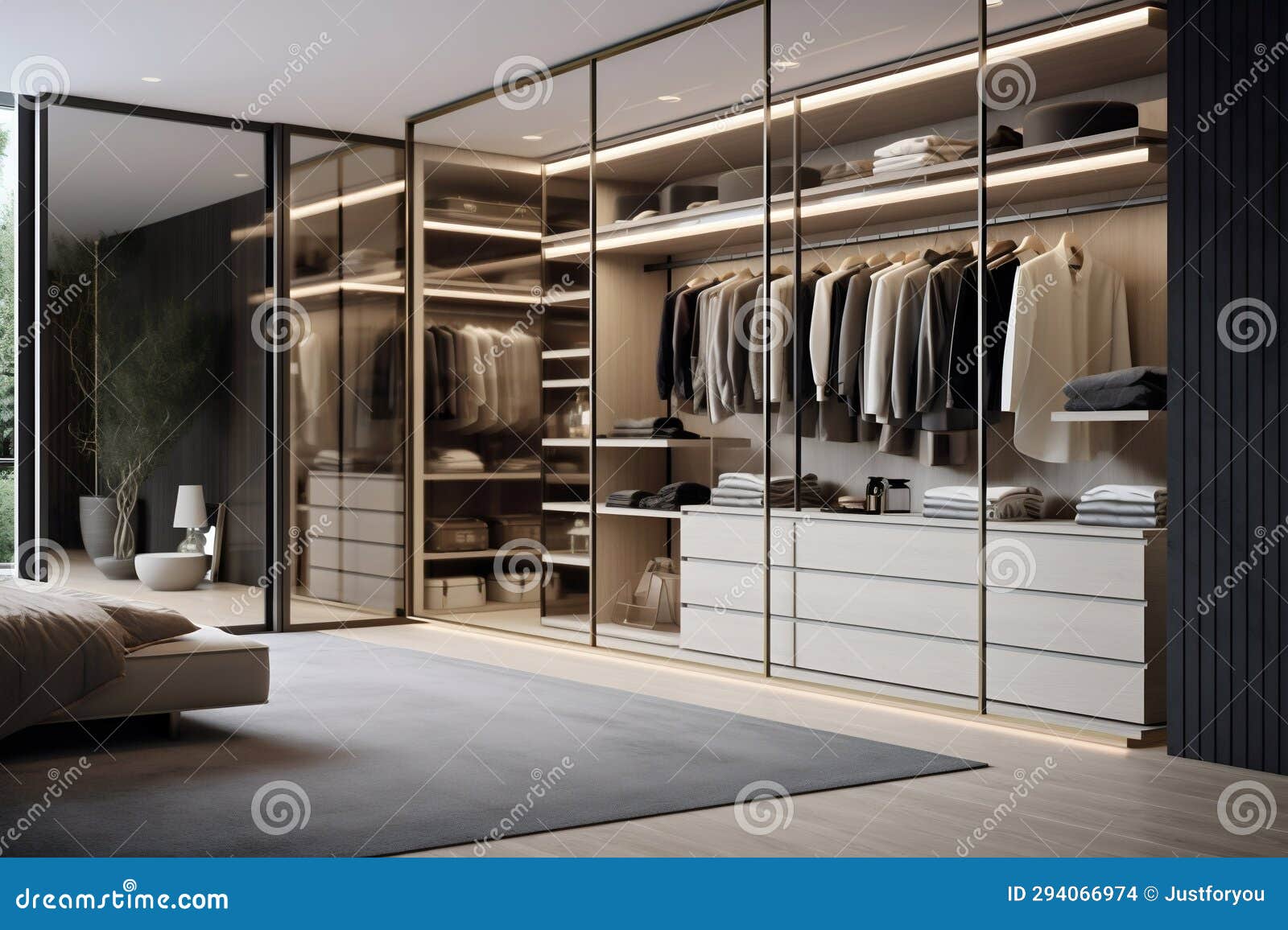 Contemporary Wardrobe Design in Interior. Generative Ai Stock Photo