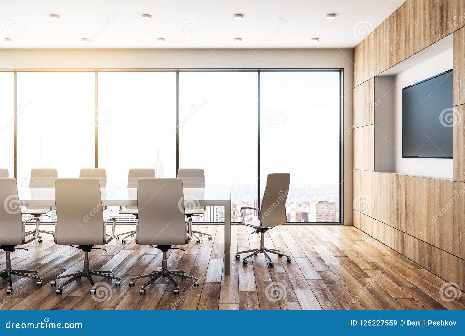 Contemporary Wooden Meeting Room With Tv Stock Illustration