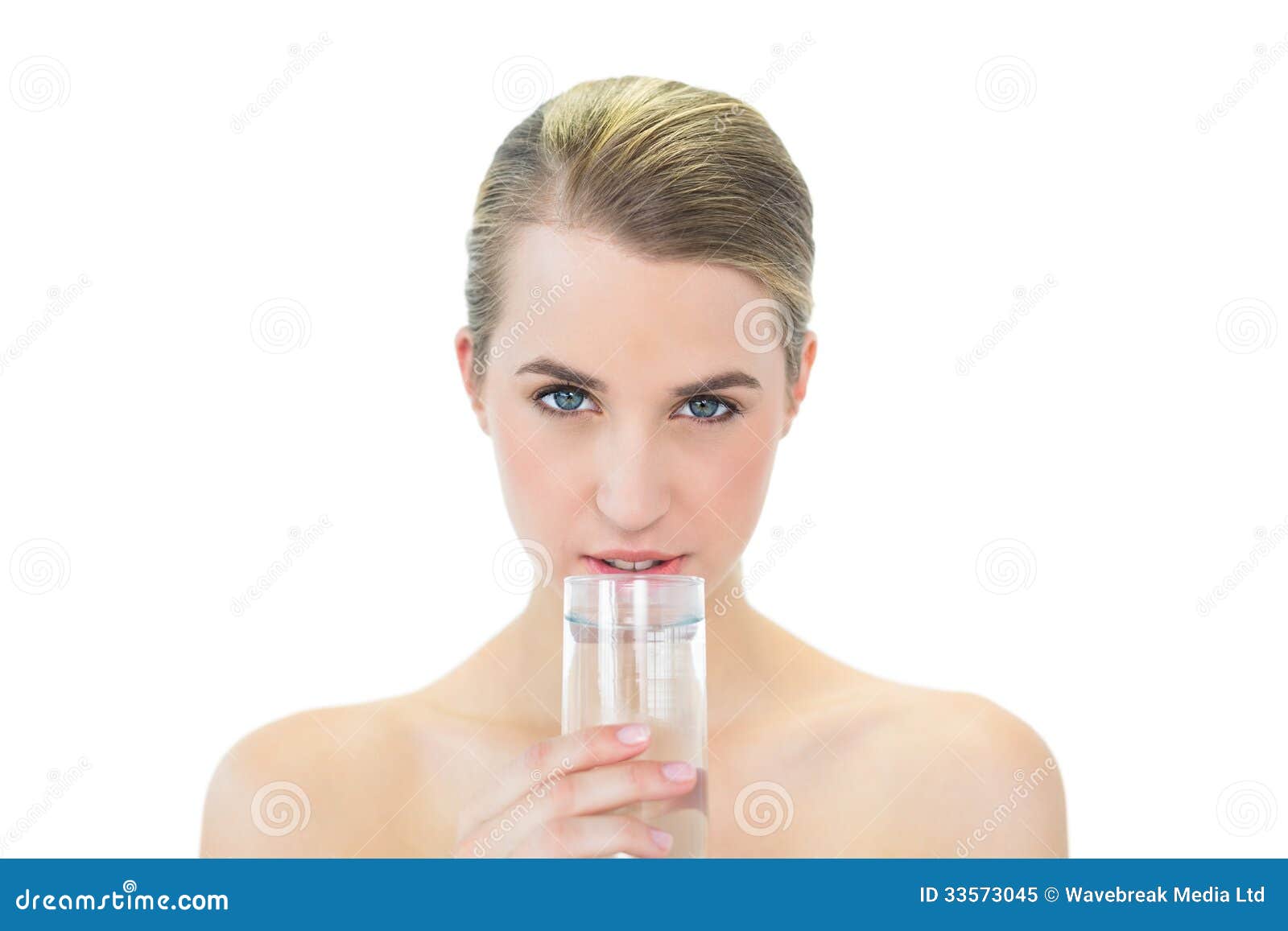 Content Attractive Blonde Drinking Water Stock Image Image of perfect, studio 33573045
