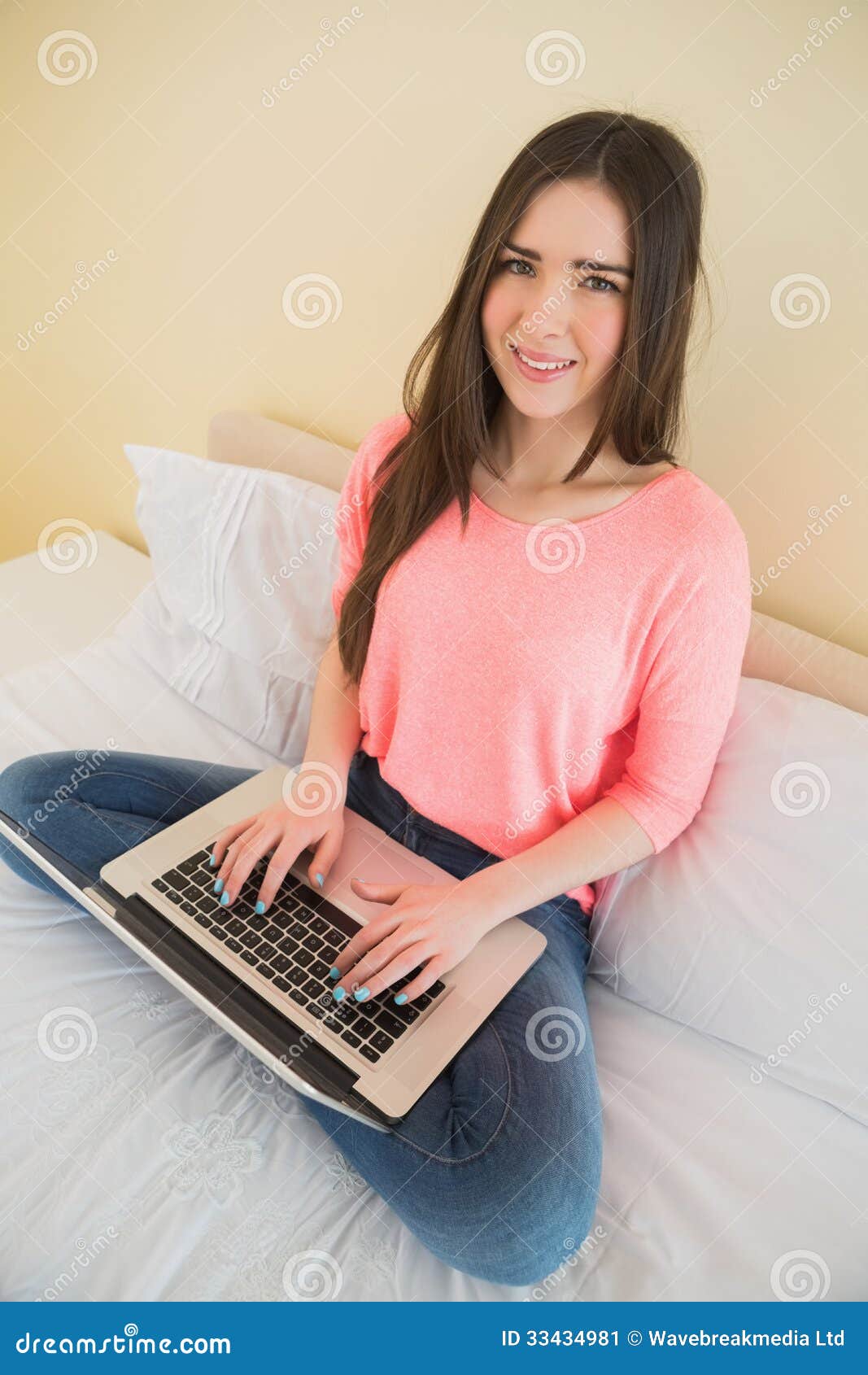 Content Girl With Mockup Pencil Stock Image - Image of 