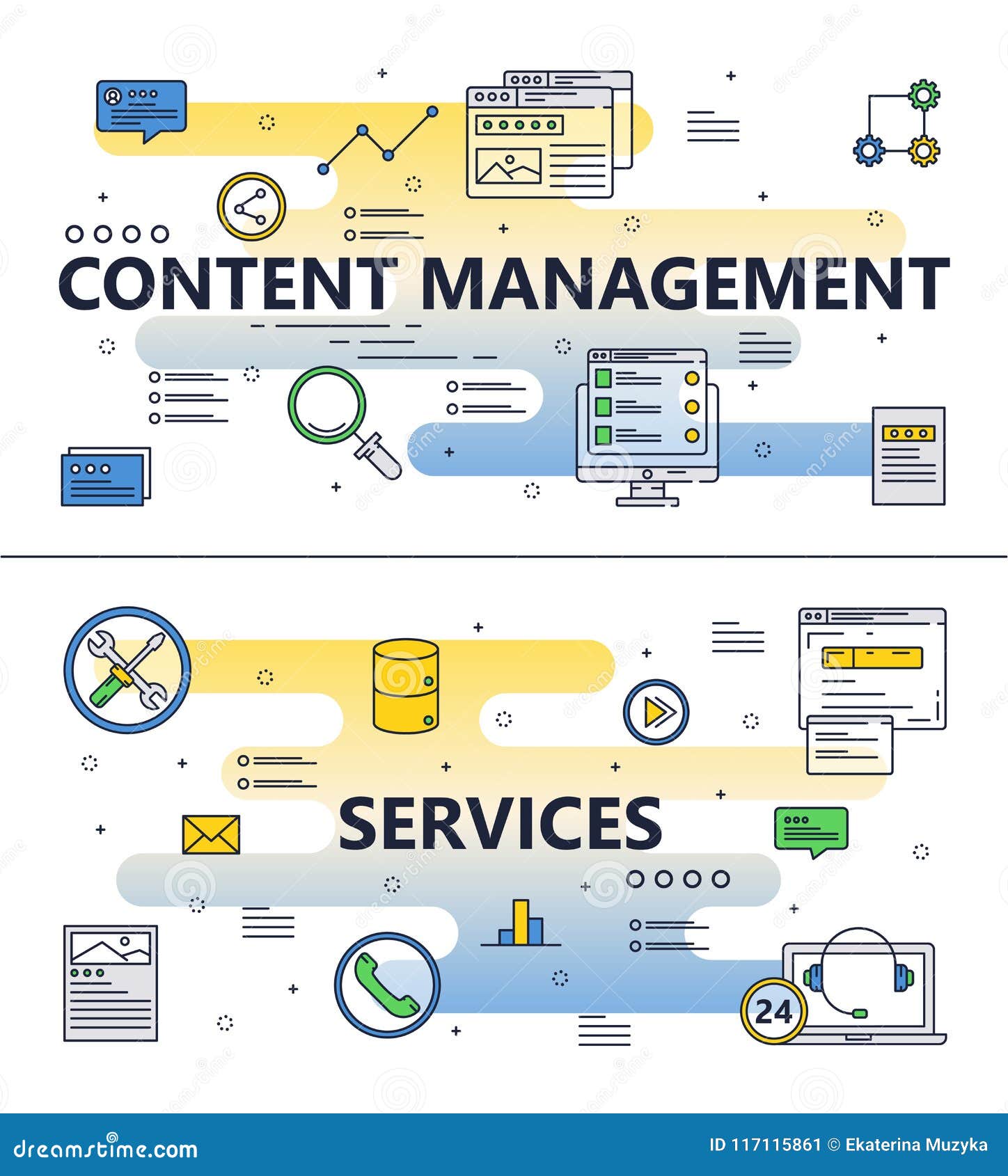 Vector Line Art Content Management Poster Banner Stock Vector Illustration of graphic, digital