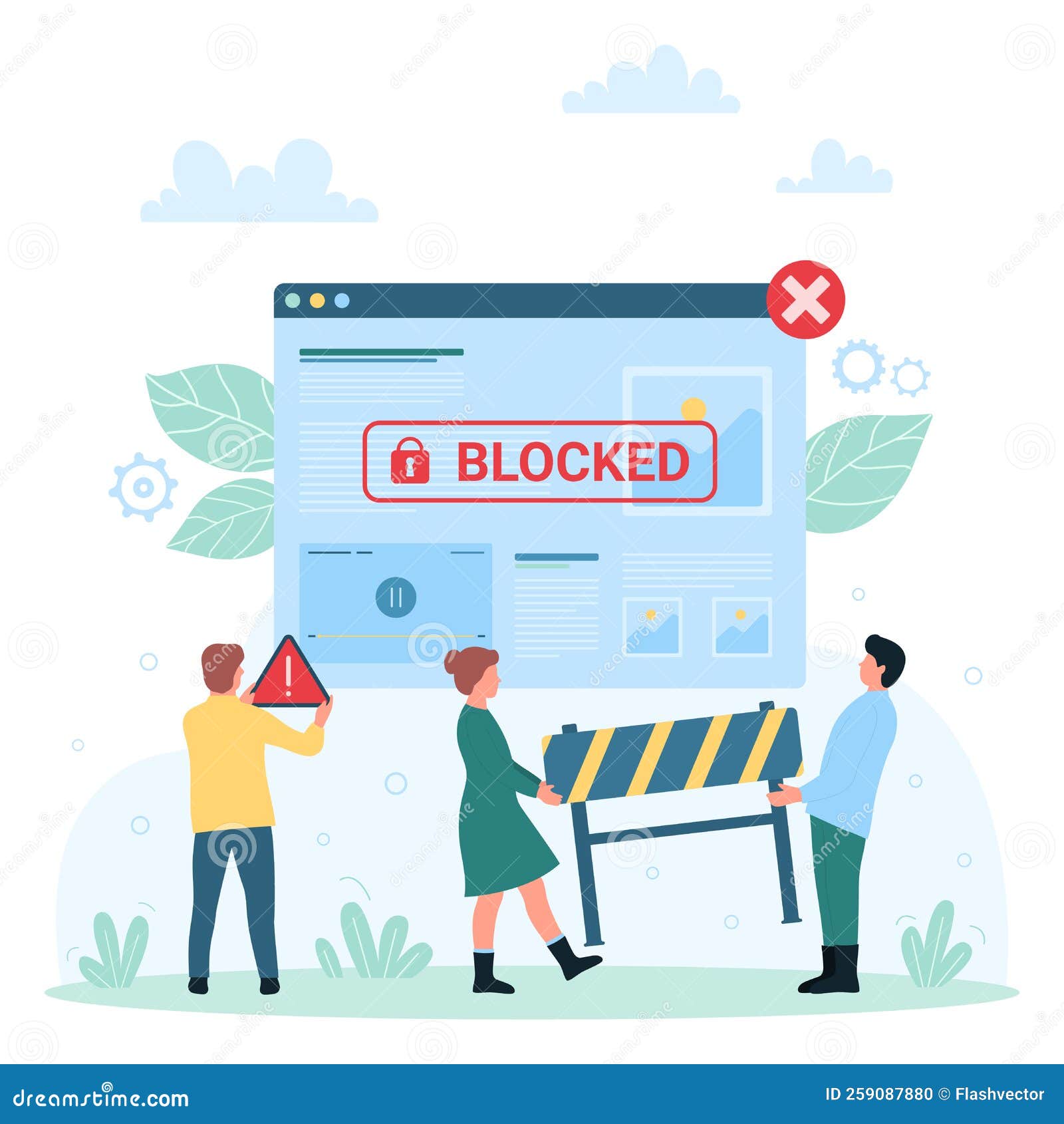 Blocking websites isometric flowchart vector illustration