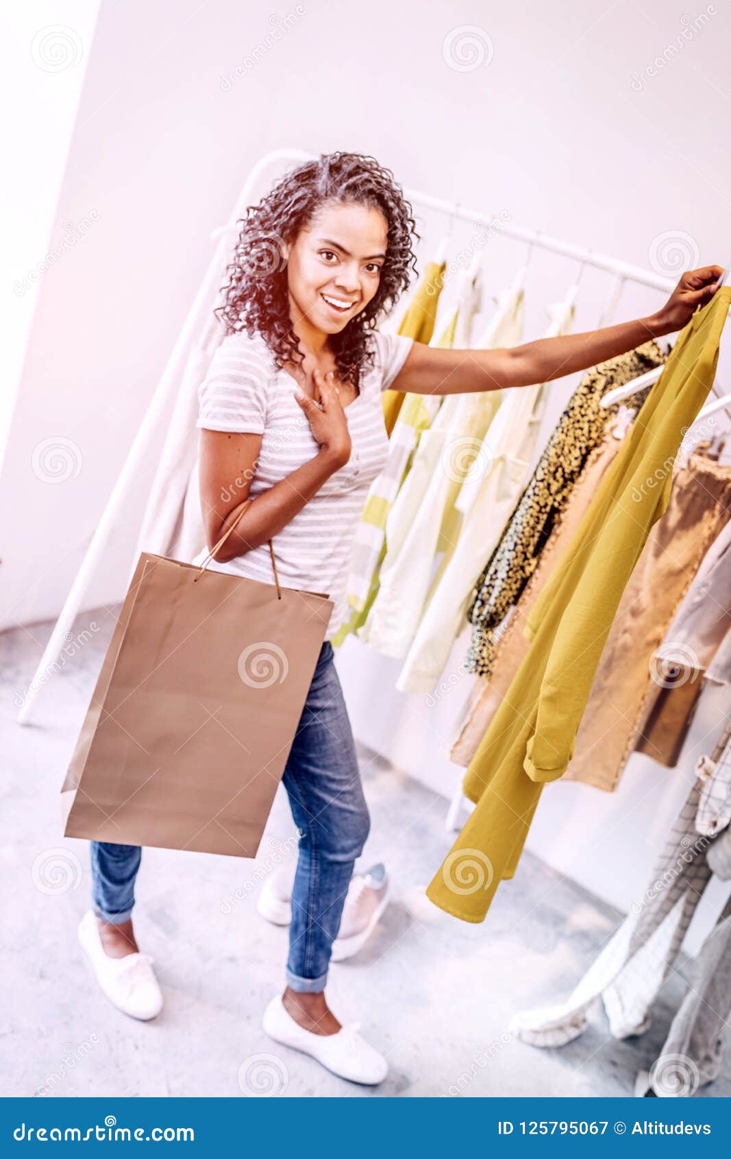 Charming Black Woman with Dress in Shop Stock Image - Image of hanger ...