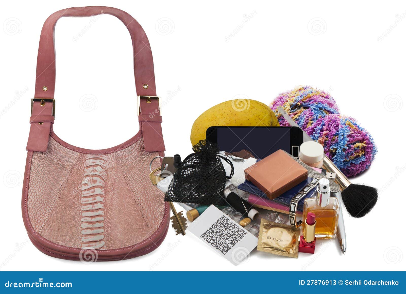 Contents Of Ladies' Handbag Stock Image Image of headphones, keys