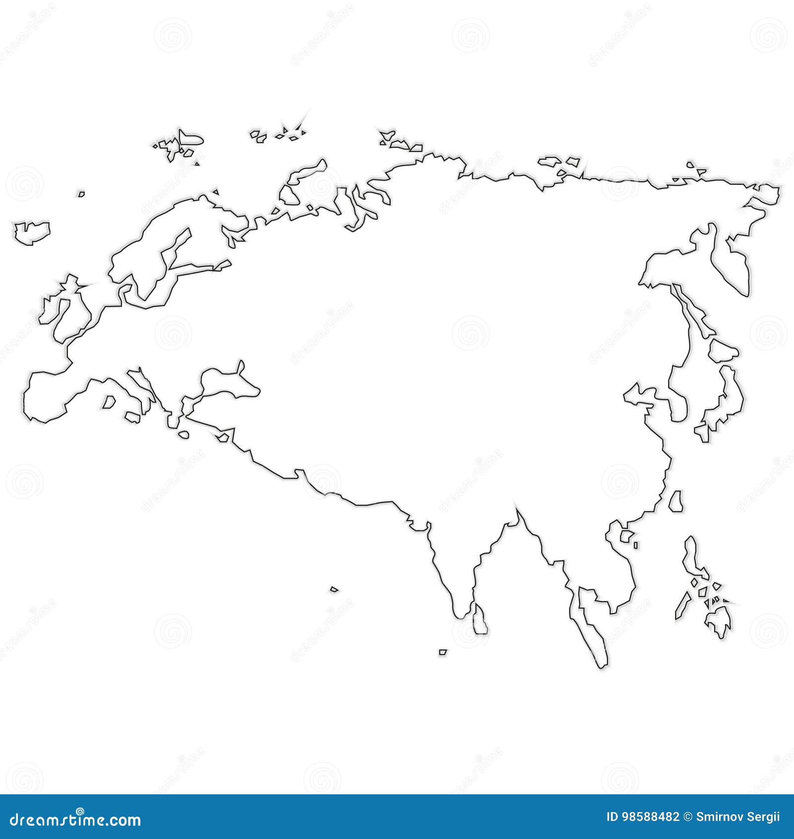 Continente De Eurasia Del Mapa Del Vector En El Avión Stock De