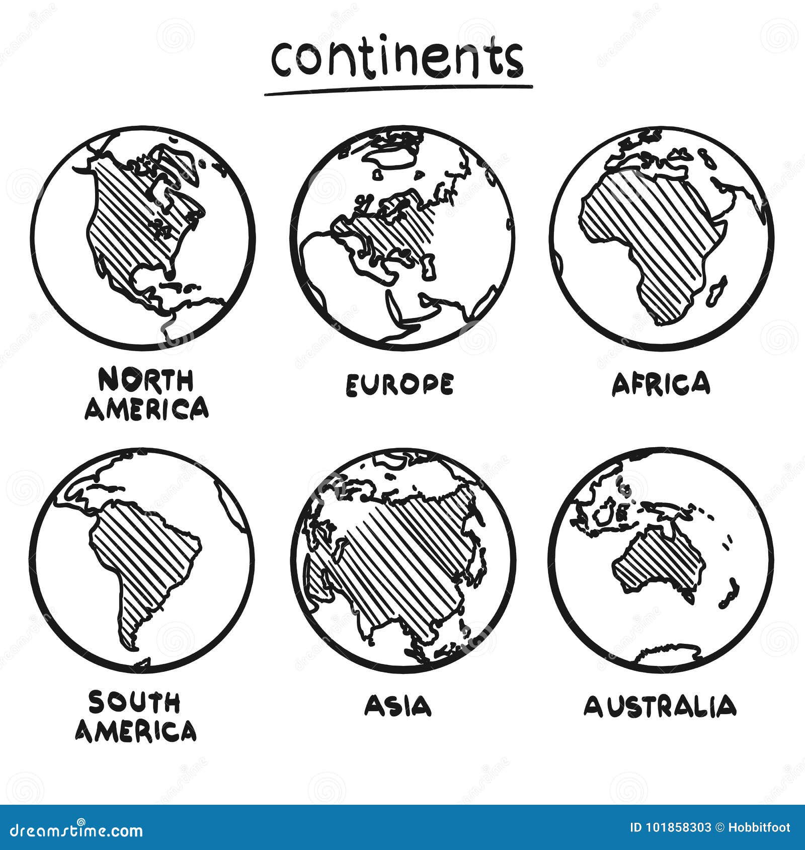 Continentes Del Dibujo De Bosquejo Ilustración del Vector - Ilustración de  creativo, tierra: 101858303