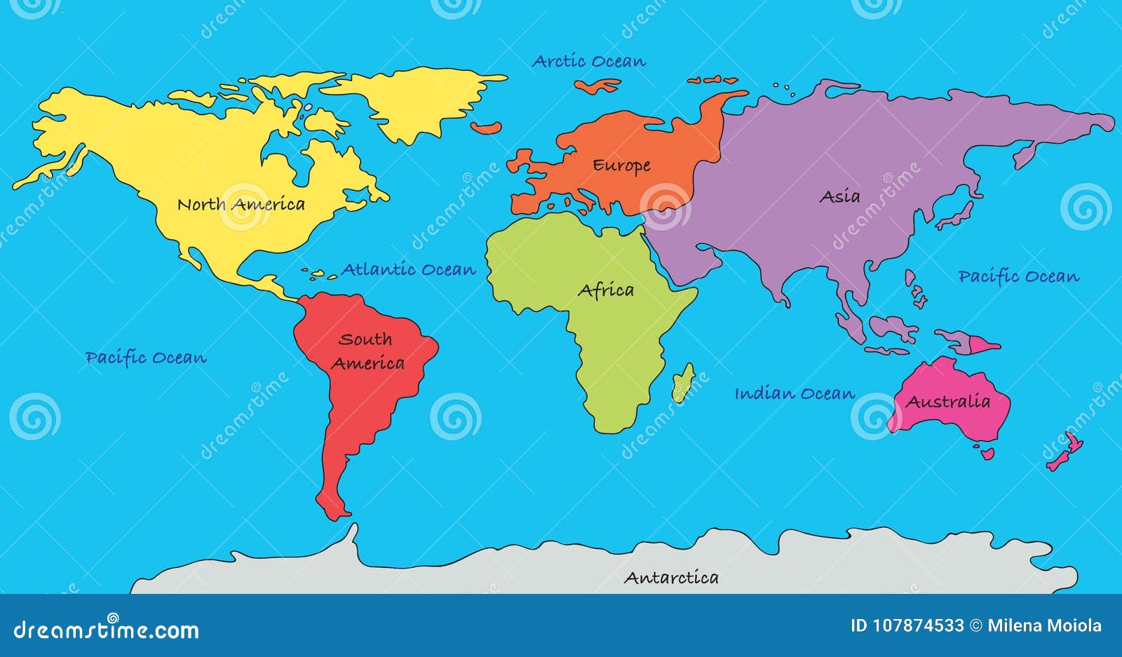 Continentes Del Mapa Del Mundo Stock de ilustración - Ilustración de  planeta, mundo: 107874533