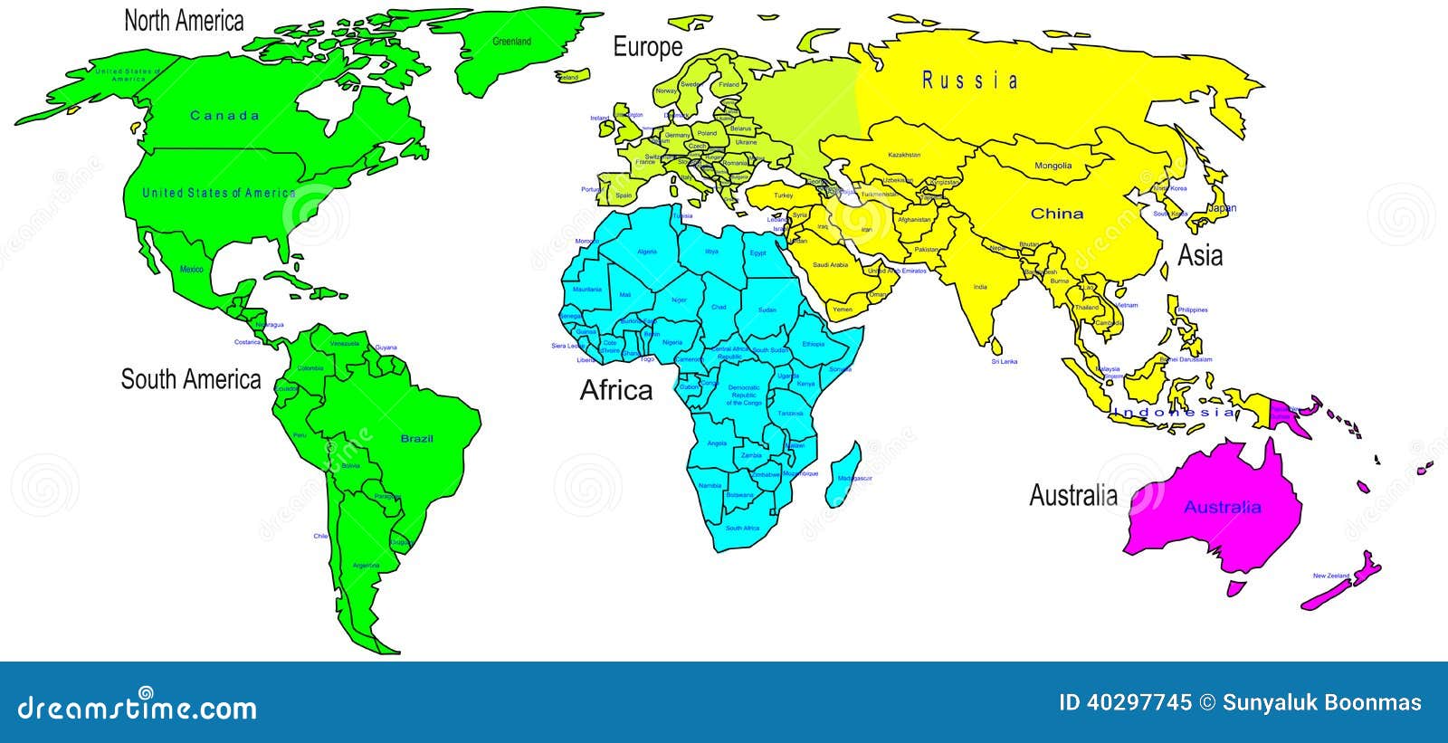 Continents Et Nom Du Pays De Carte Couleur Du Monde ...