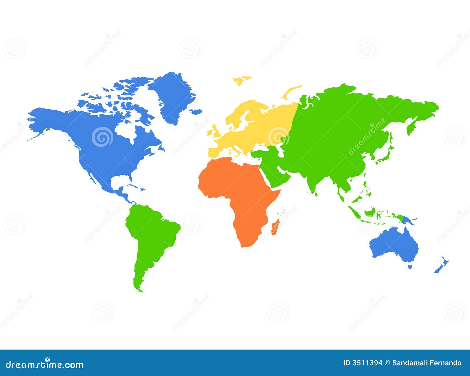 continents world map - colorful