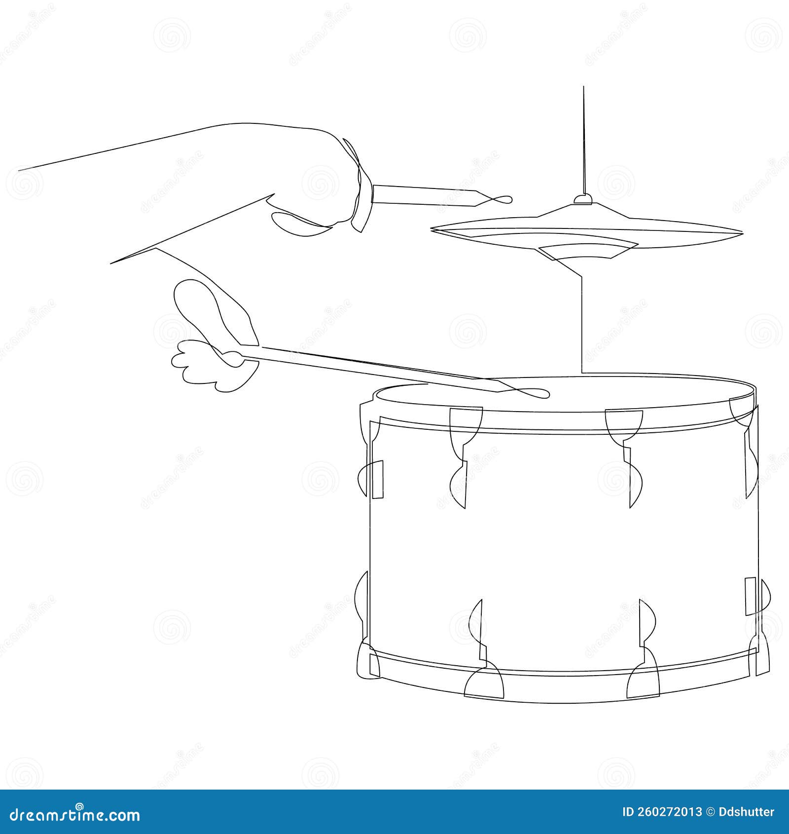 Continuous Drawing of a Person Playing Drum. Hands Holding Drumsticks ...