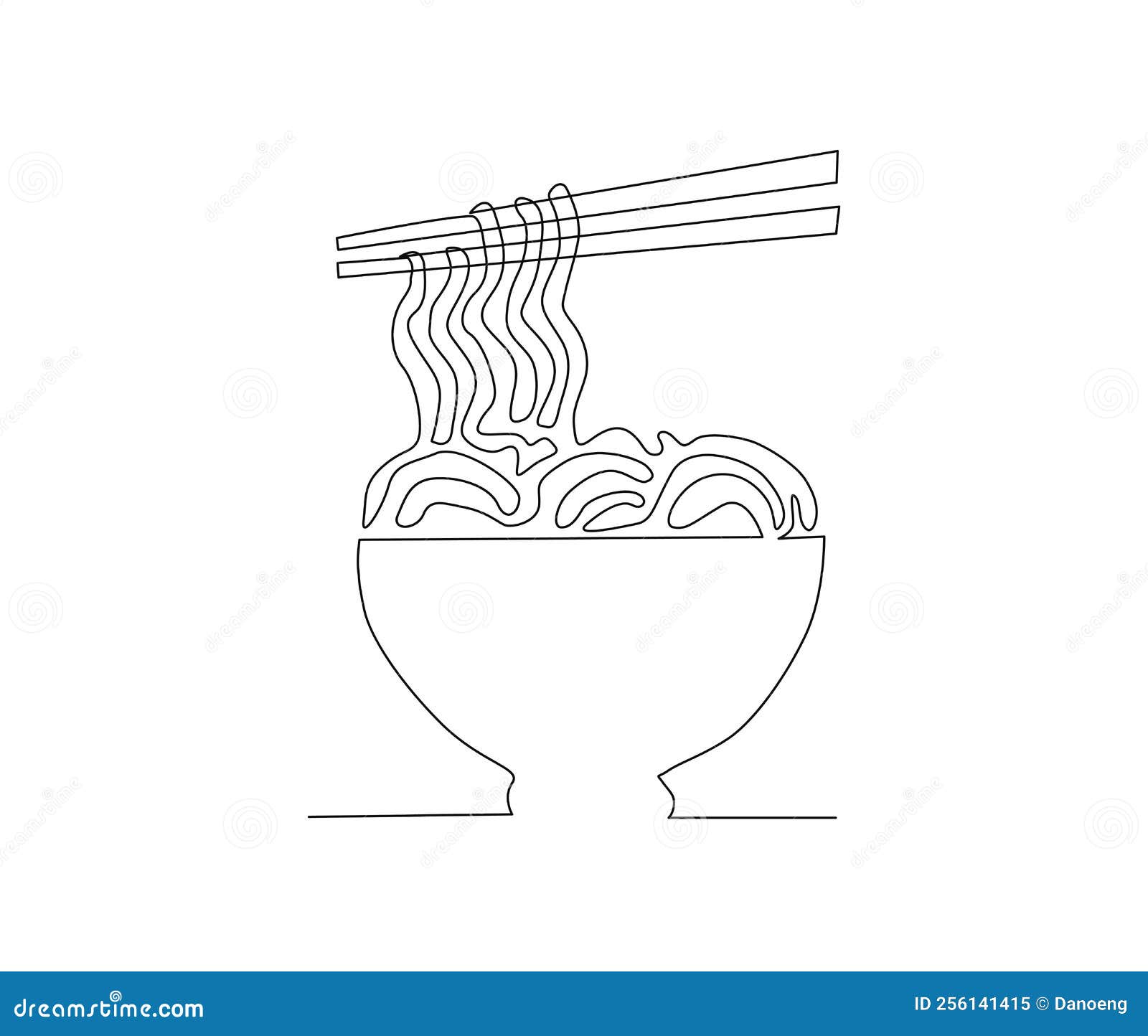 Continuous Line Art Drawing of Asian Noodle in the Bowl. Ramen Line Art