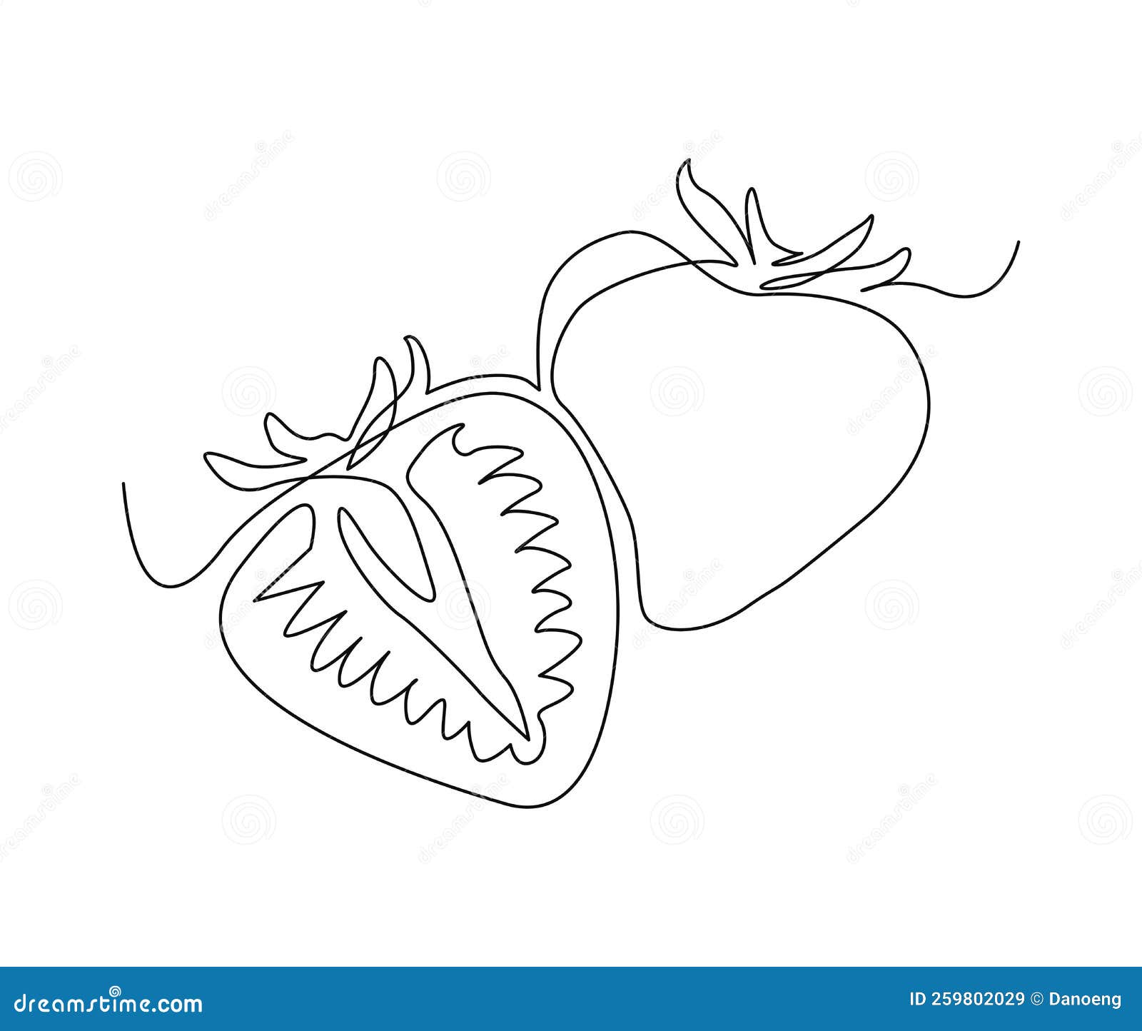Continuous Line Art Drawing of Strawberry Fruits. Slice of Strawberry