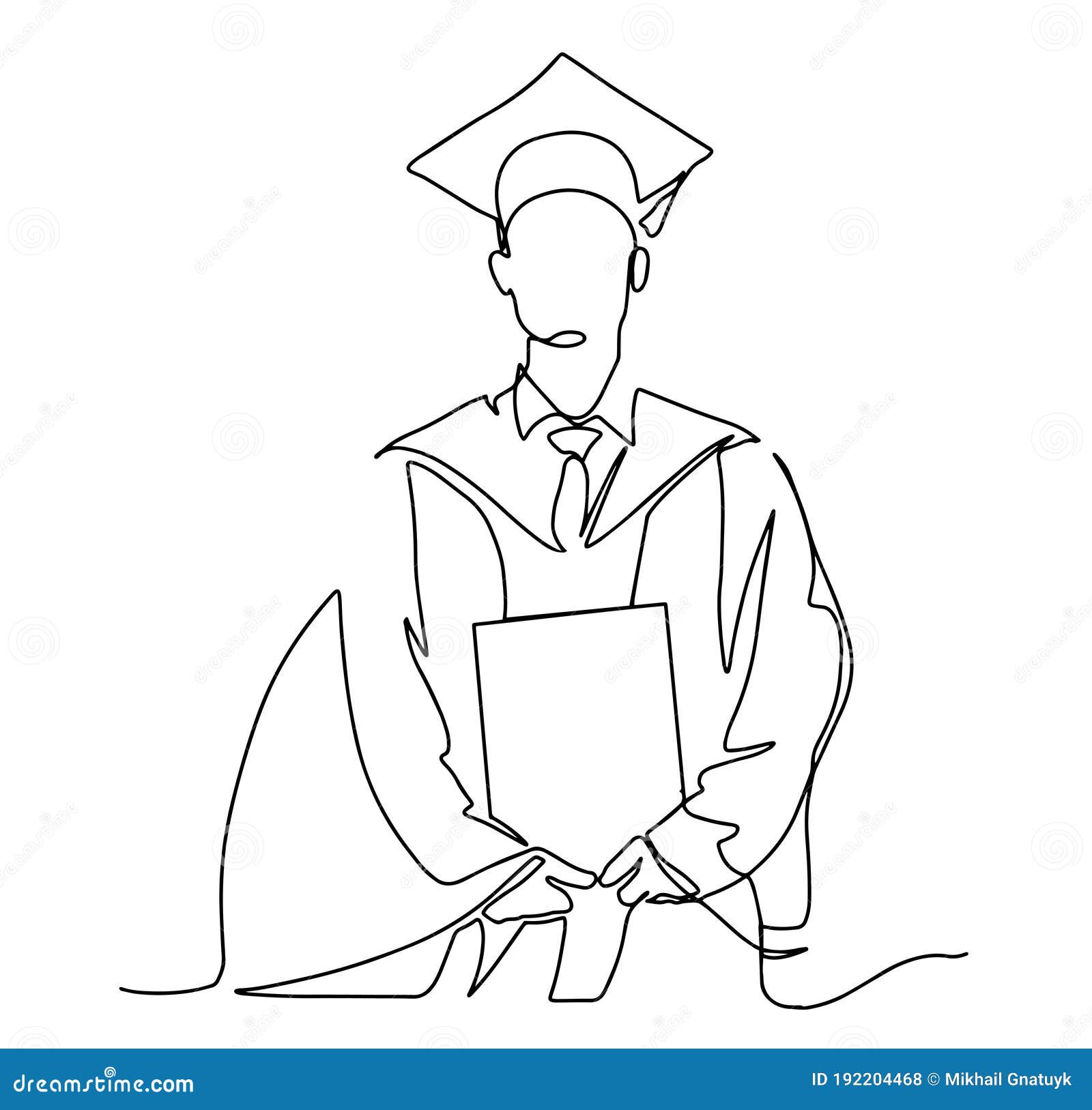 Continuous Line Art Or One Line Drawing Of Graduation Students Card