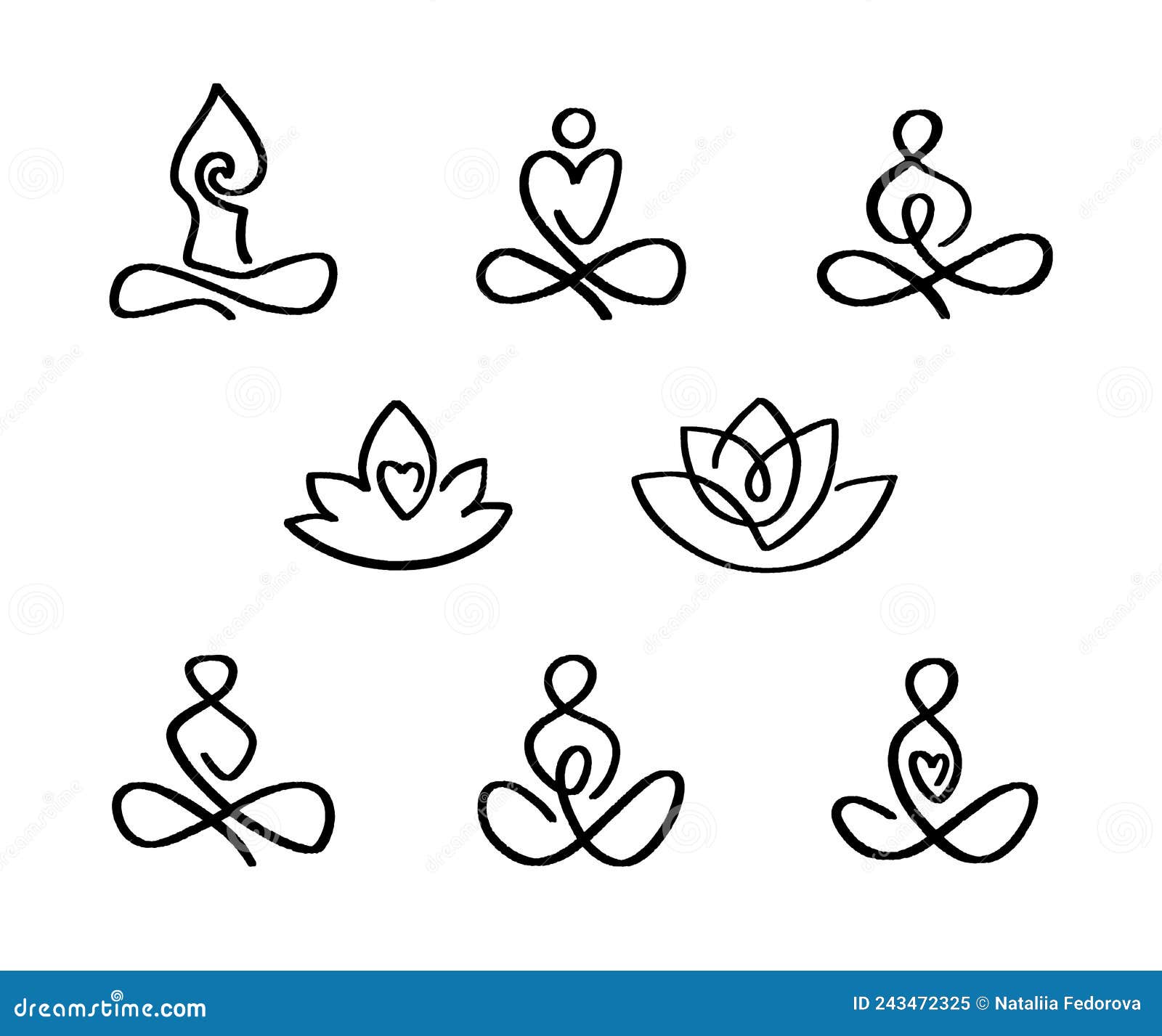 Set of Linear Yoga Icons. Hand Drawn Abstract Minimalist Style. Stock ...