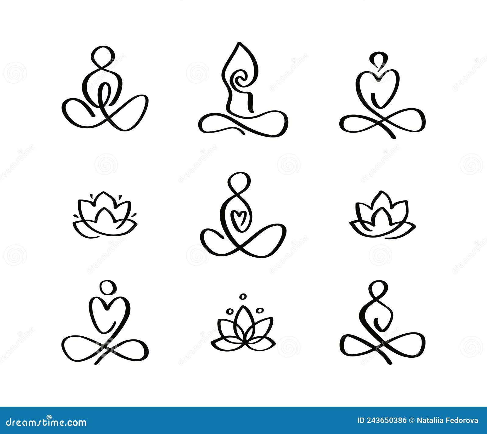 Set of Linear Yoga Icons. Hand Drawn Abstract Minimalist Style. Stock ...