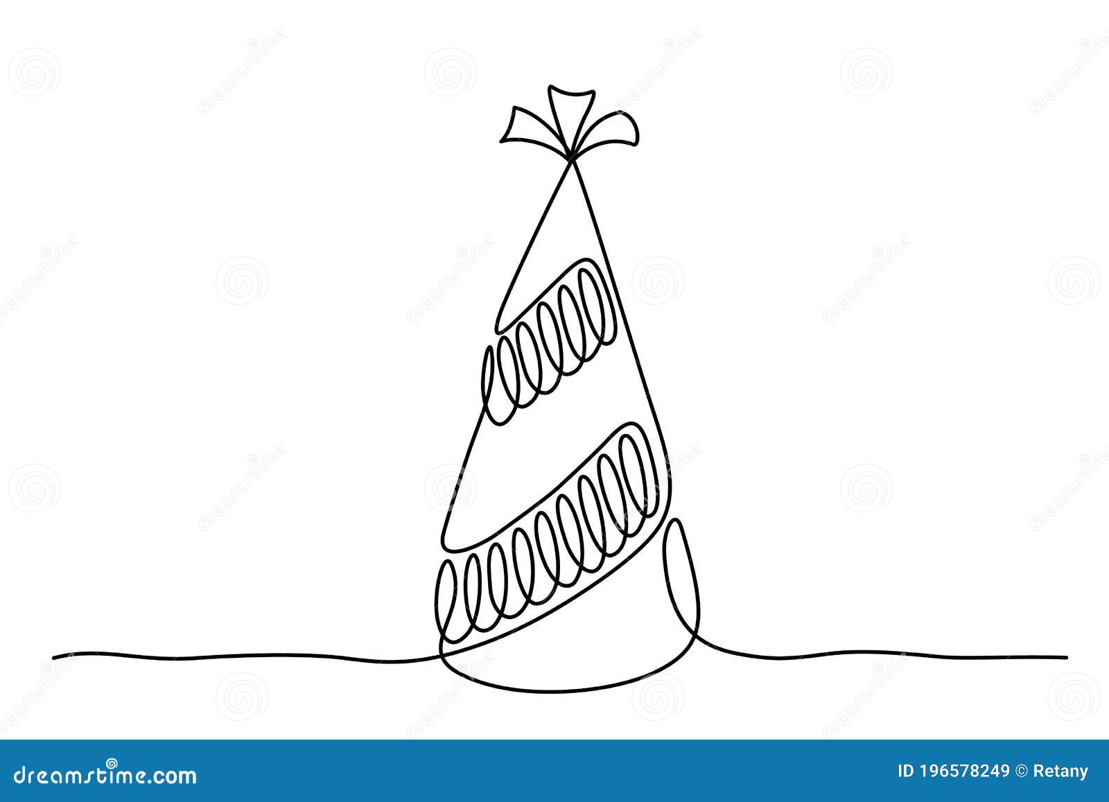 continuous line continuous line drawing party hat holiday cap symbol birthday black isolated white background hand drawn 196578249