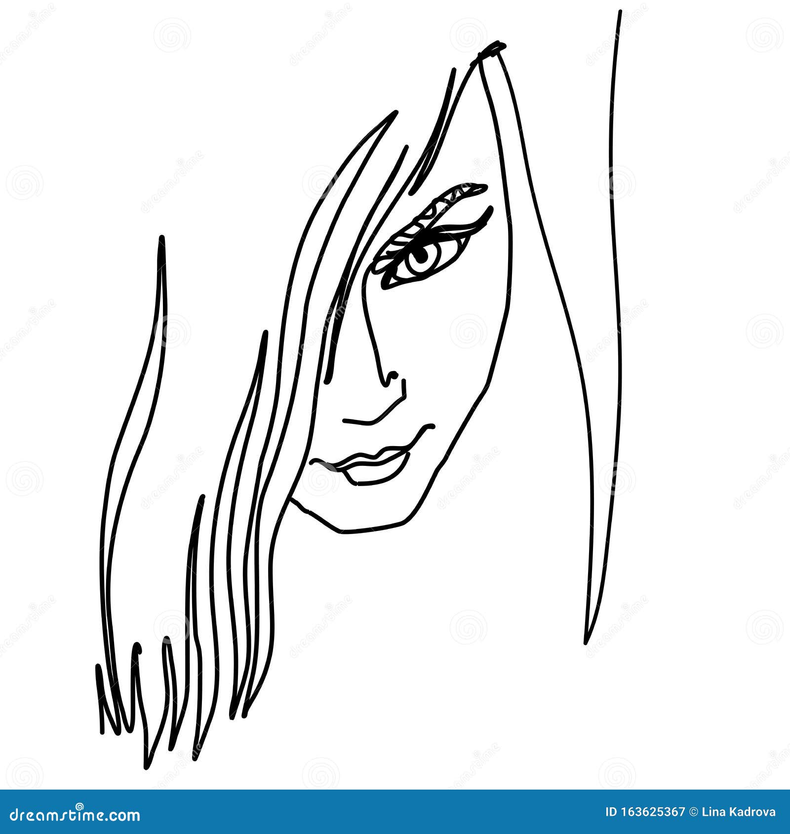 Continuous Line Drawing. Abstract Portrait Of A Woman Up