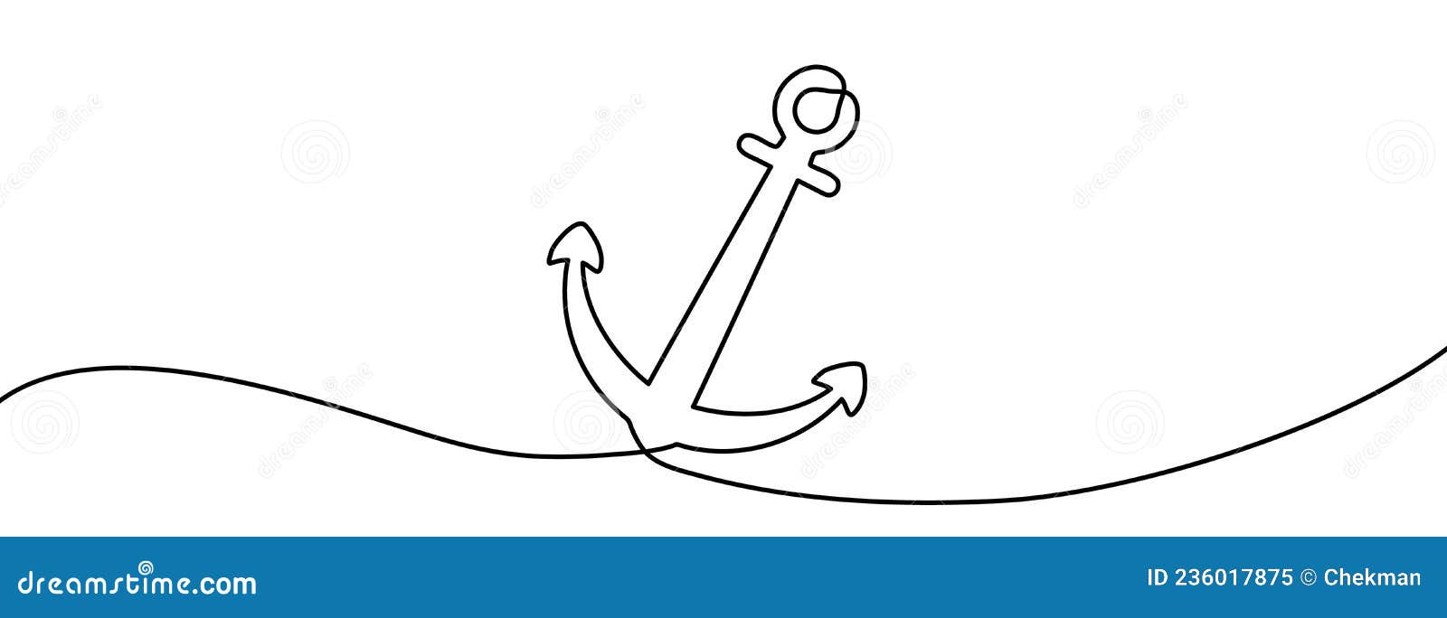 Continuous Line Drawing of Anchor. Anchor Linear Icon. One Line Drawing